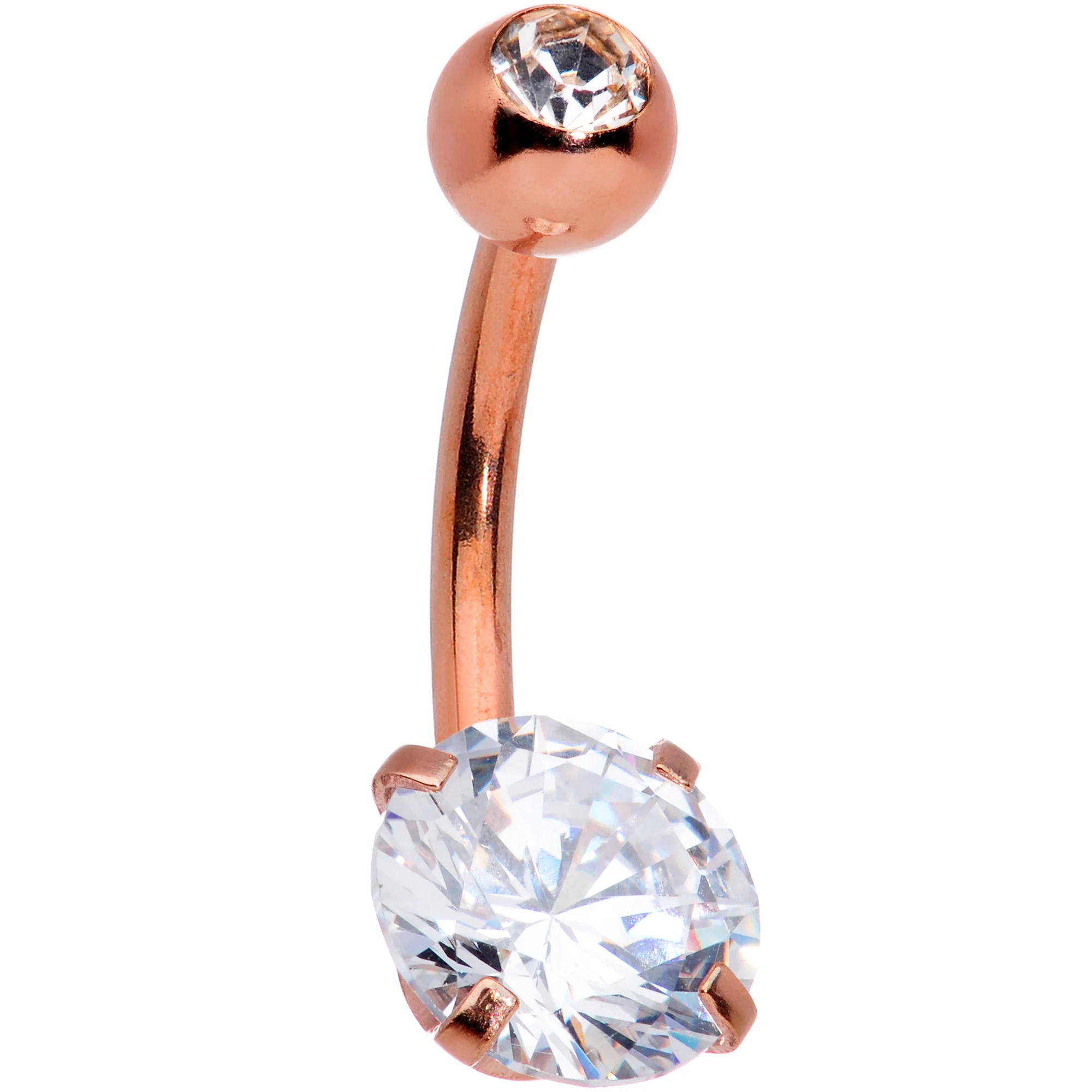 Aurora Clear Gem Rose Gold Tone Flower Belly Ring Set of 3 - Image 4