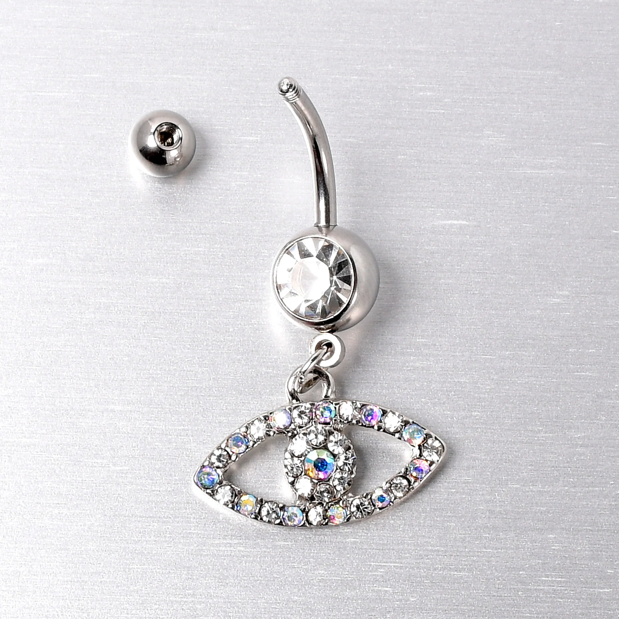 Aurora Clear Gem Wide Eye Dangle Belly Ring - Image 4