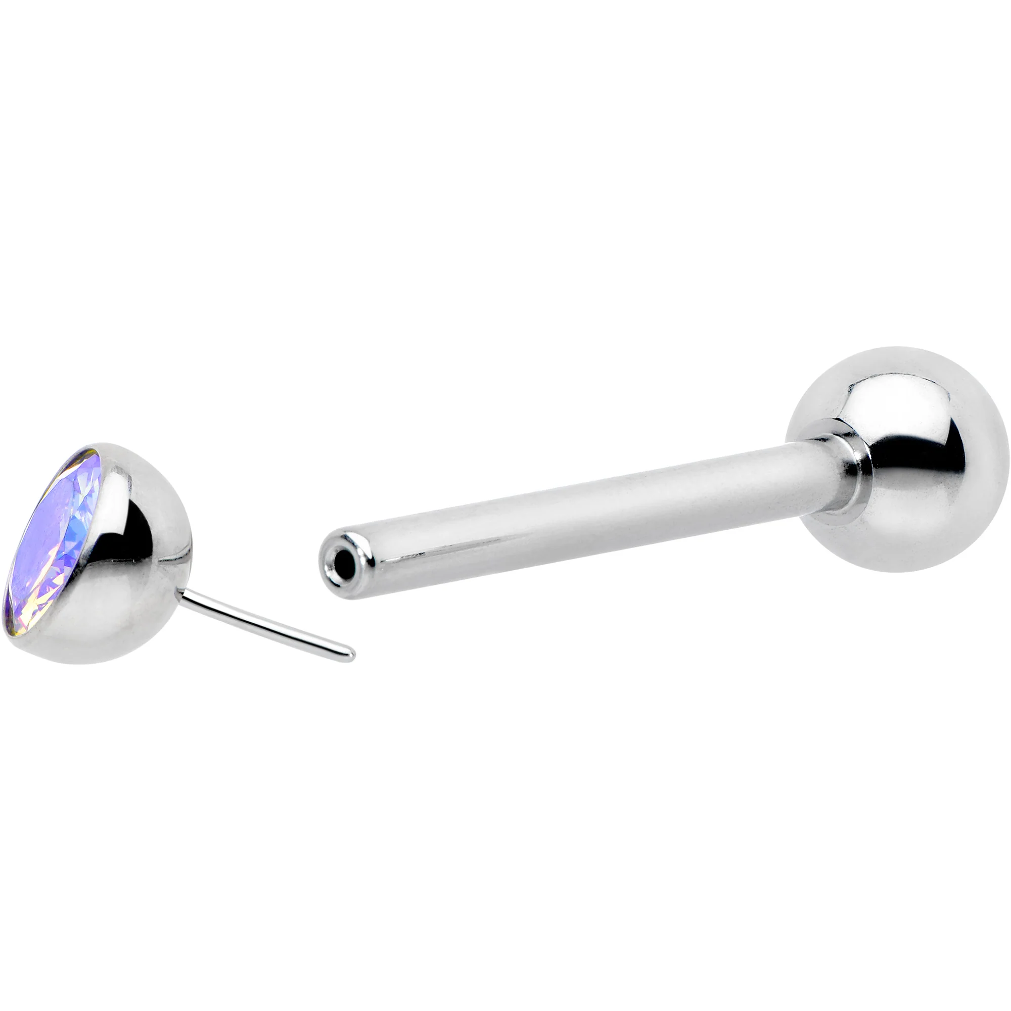 Aurora CZ Gem ASTM F-136 Implant Grade Titanium Threadless Barbell Tongue Ring - Image 4