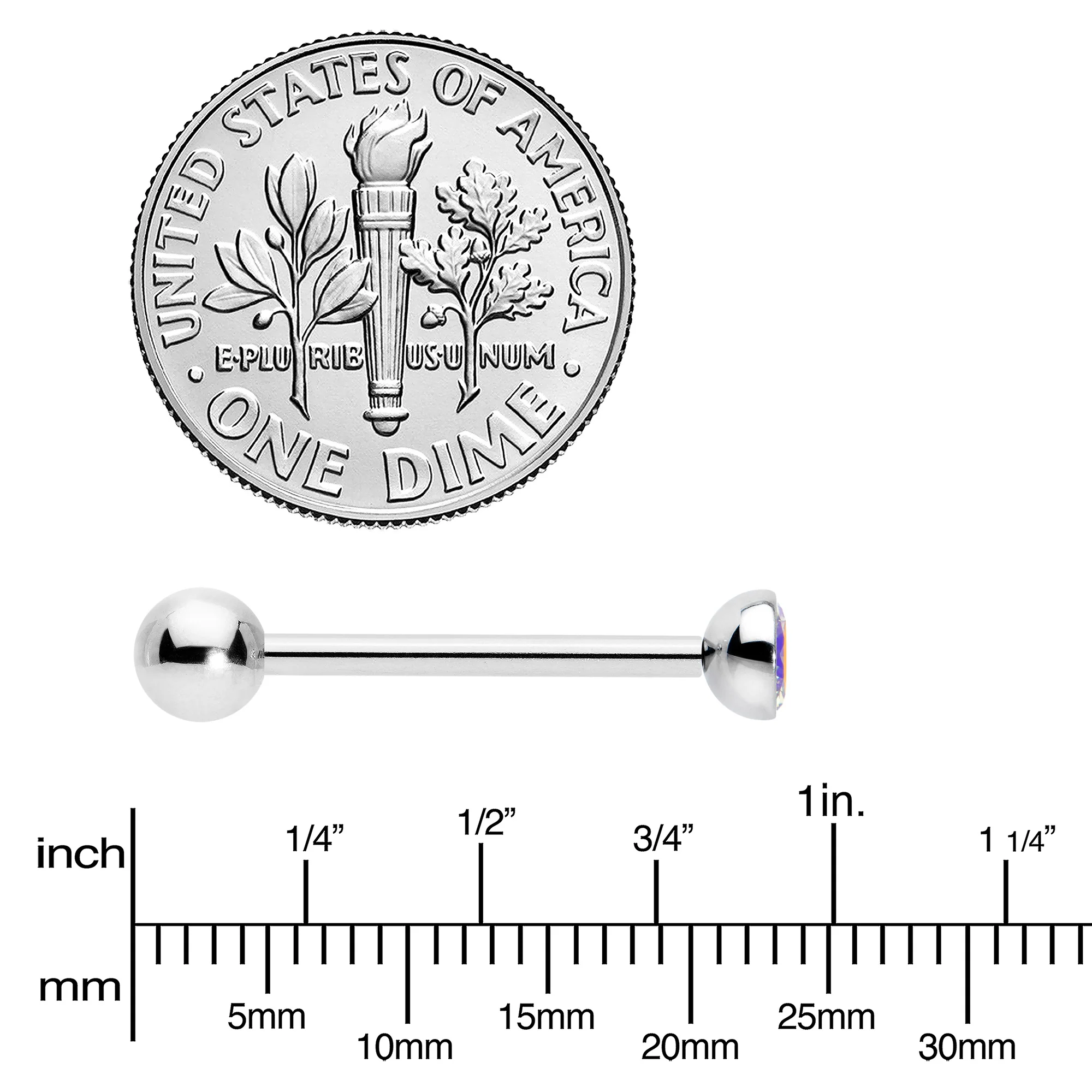 Aurora CZ Gem ASTM F-136 Implant Grade Titanium Threadless Barbell Tongue Ring - Image 5