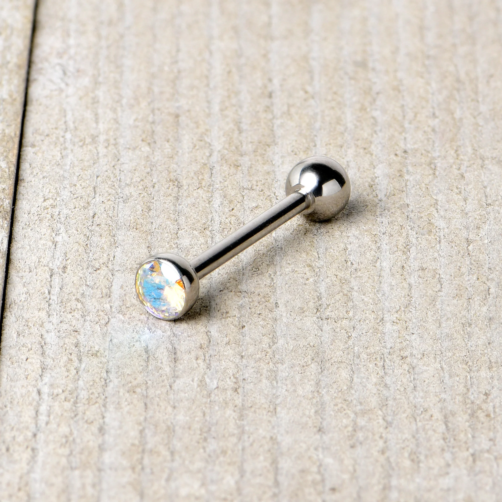 Aurora CZ Gem ASTM F-136 Implant Grade Titanium Threadless Barbell Tongue Ring - Image 6