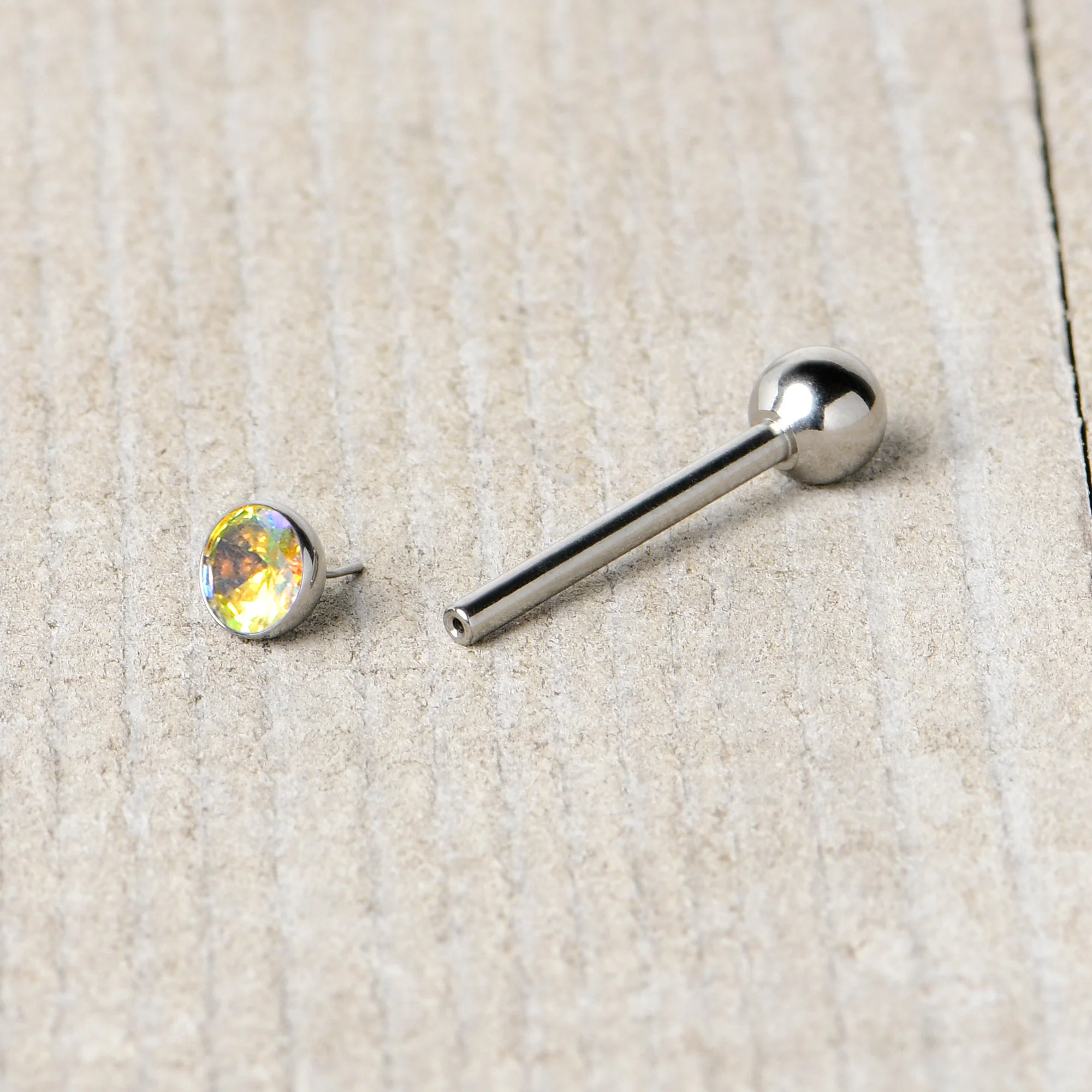 Aurora CZ Gem ASTM F-136 Implant Grade Titanium Threadless Barbell Tongue Ring - Image 7