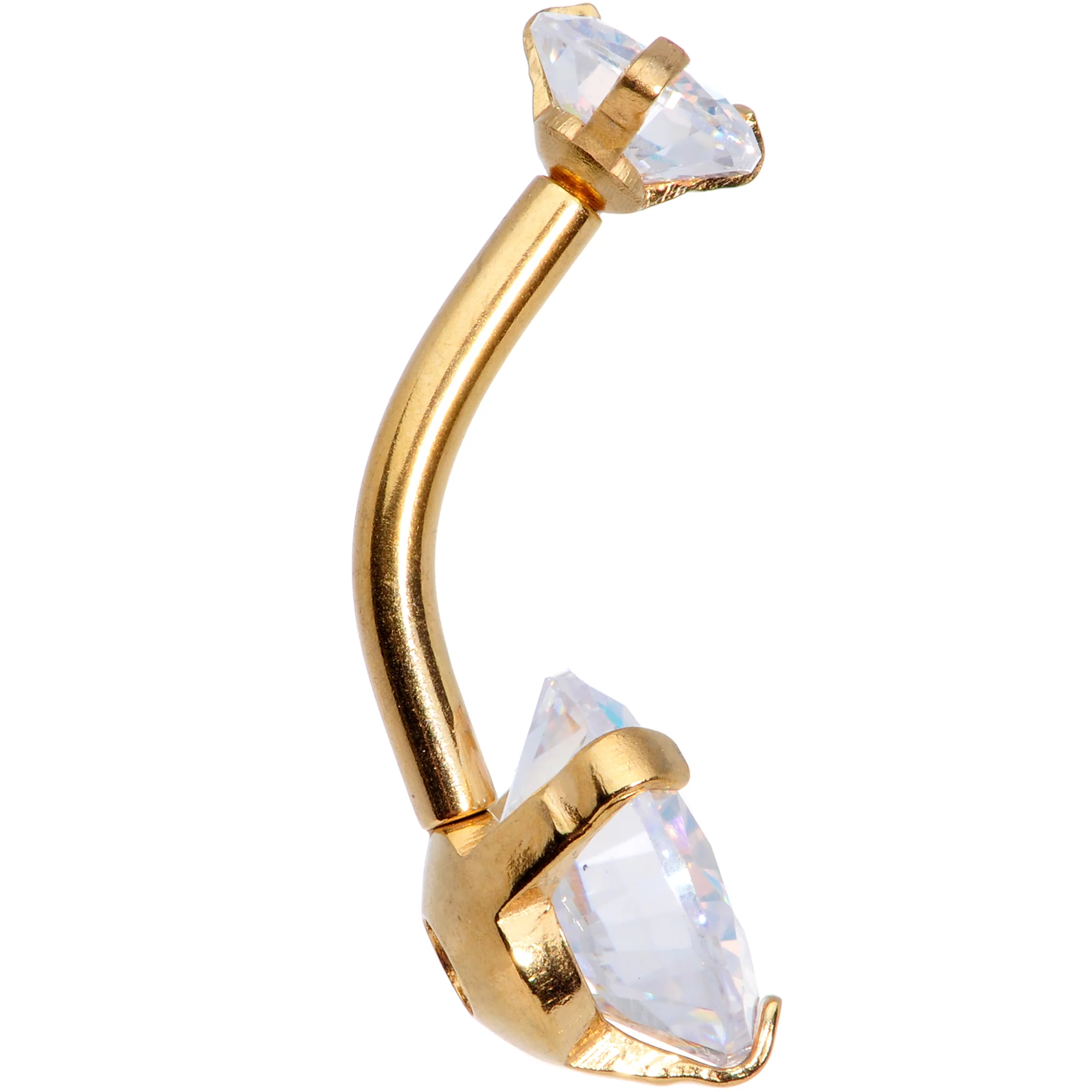 Aurora CZ Gem Gold Tone Duo Internally Threaded Belly Ring - Image 2
