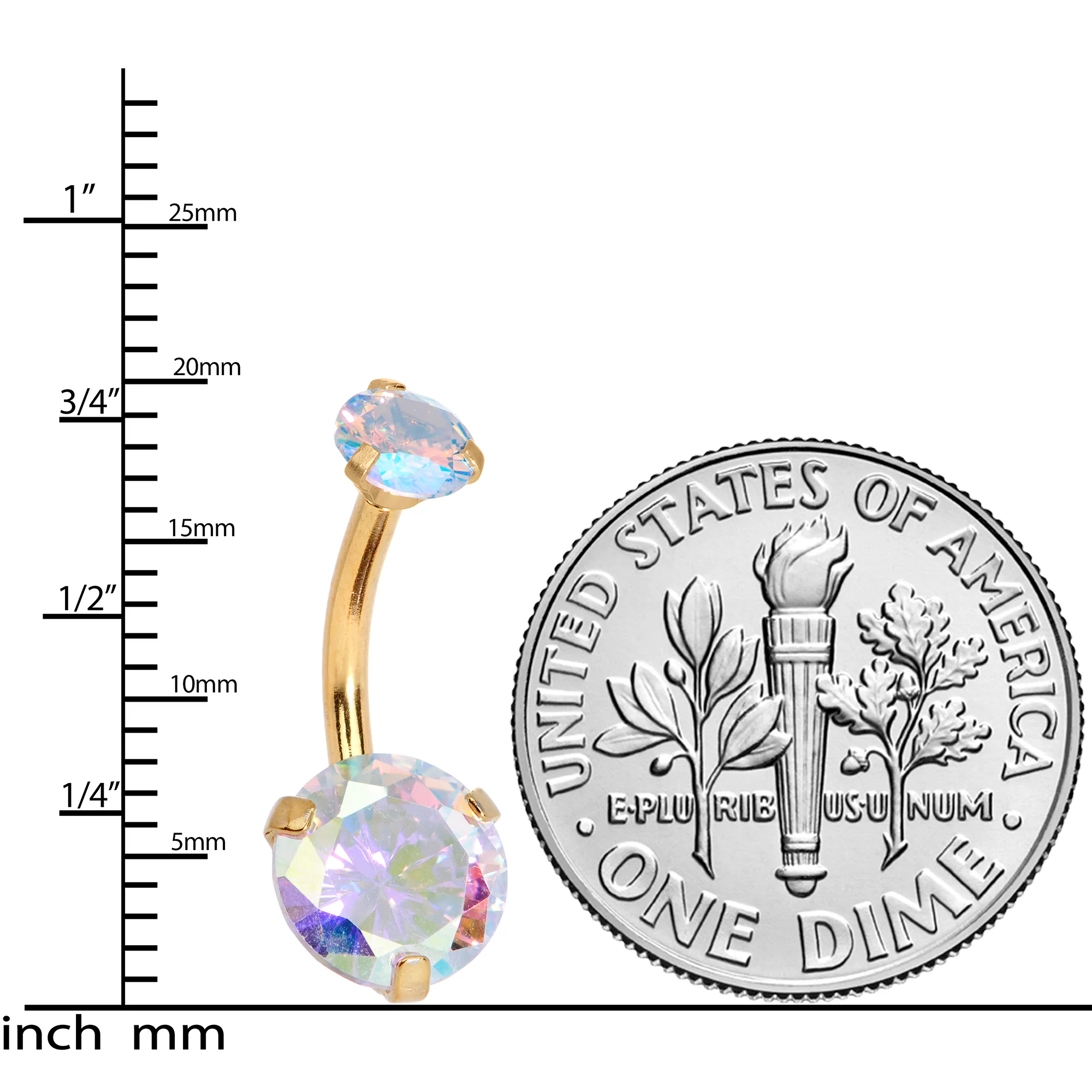 Aurora CZ Gem Gold Tone Duo Internally Threaded Belly Ring - Image 3