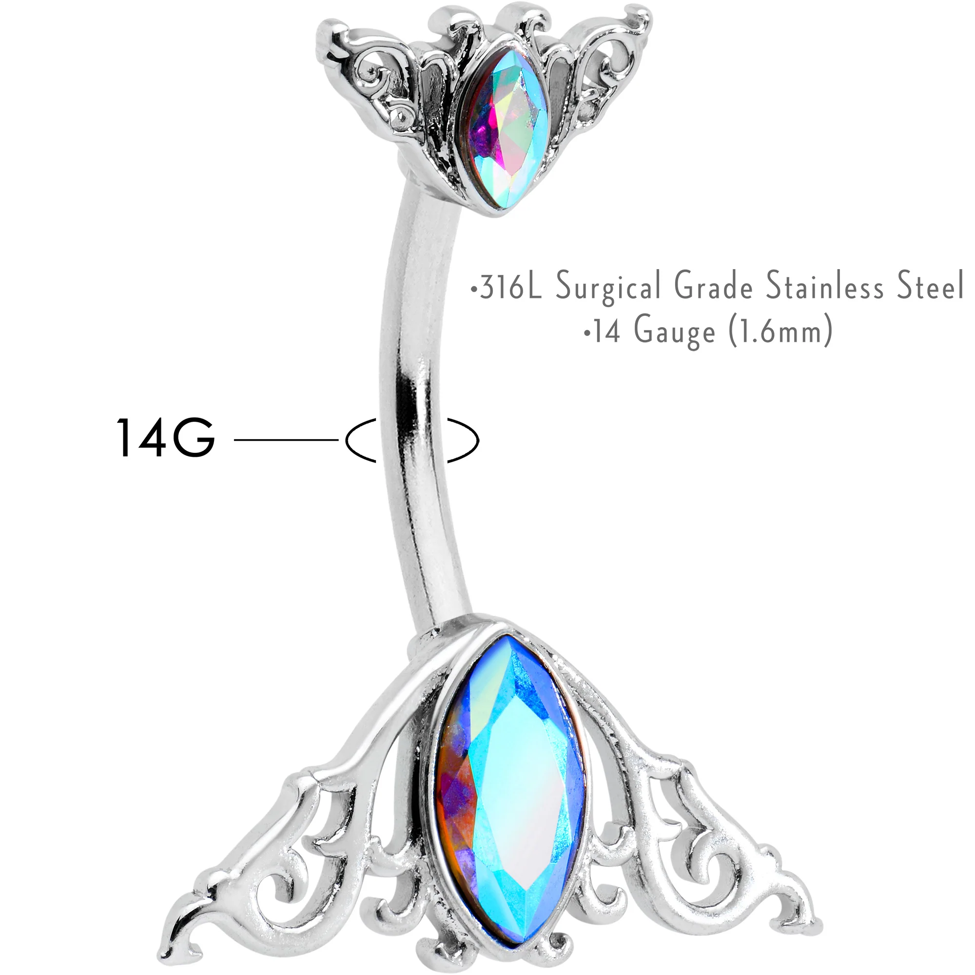 Aurora Gem Art Deco Scrollwork Ovals Double Mount Belly Ring - Image 3