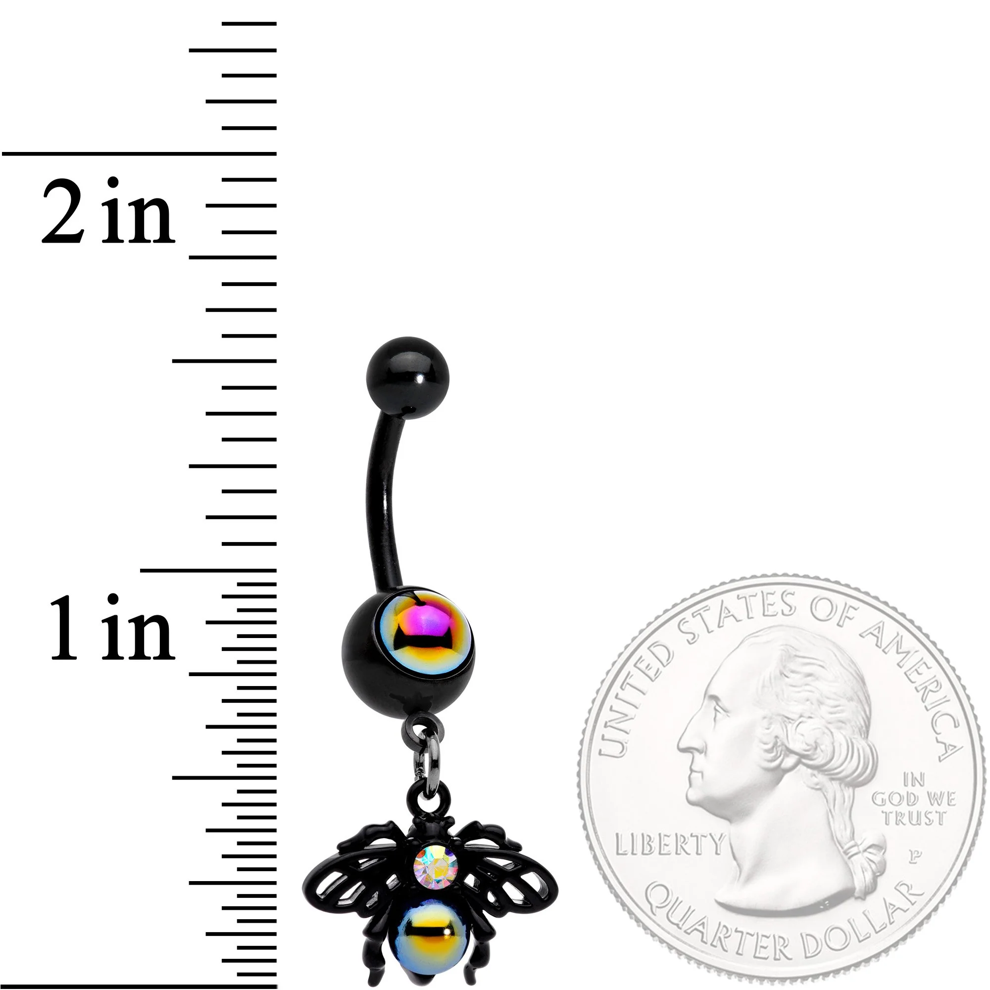 Aurora Gem Black Busy Busy Bee Dangle Belly Ring - Image 2