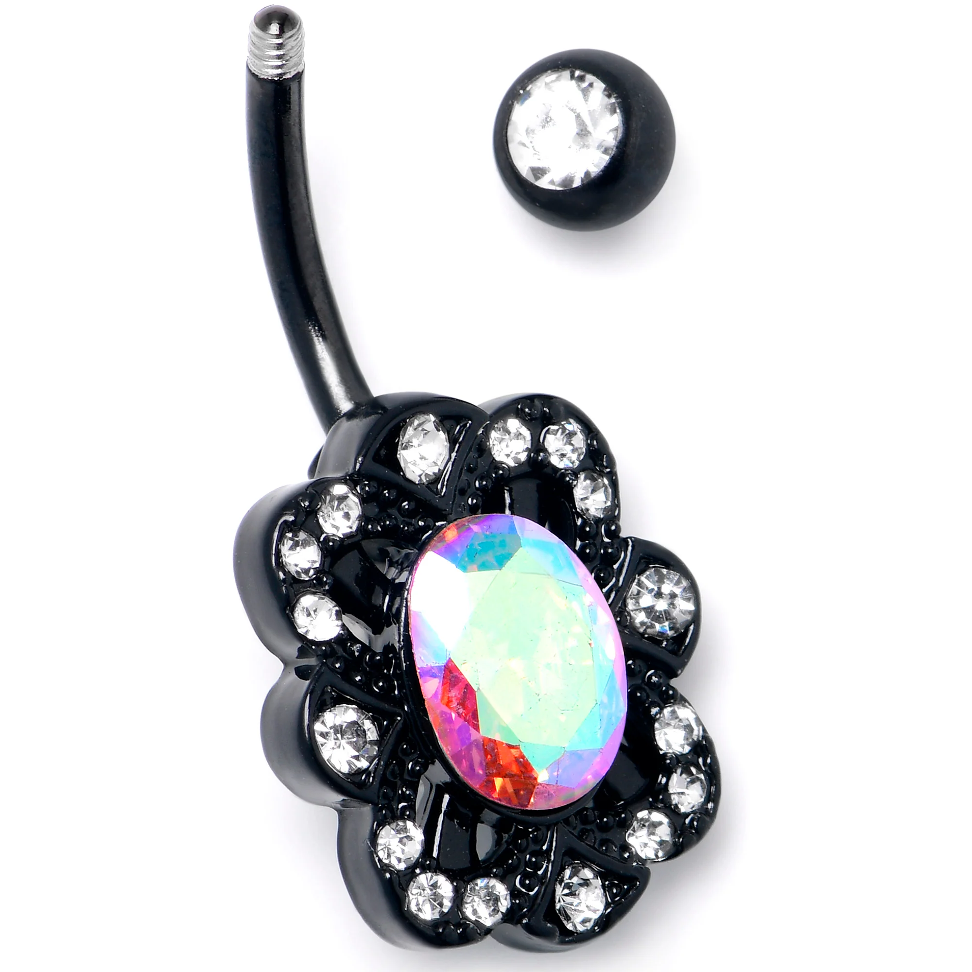 Aurora Gem Black Filigree Fantasy Belly Ring - Image 2
