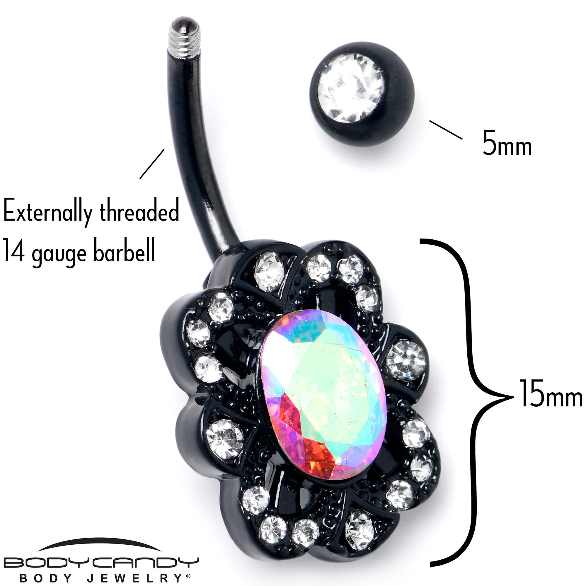 Aurora Gem Black Filigree Fantasy Belly Ring - Image 3