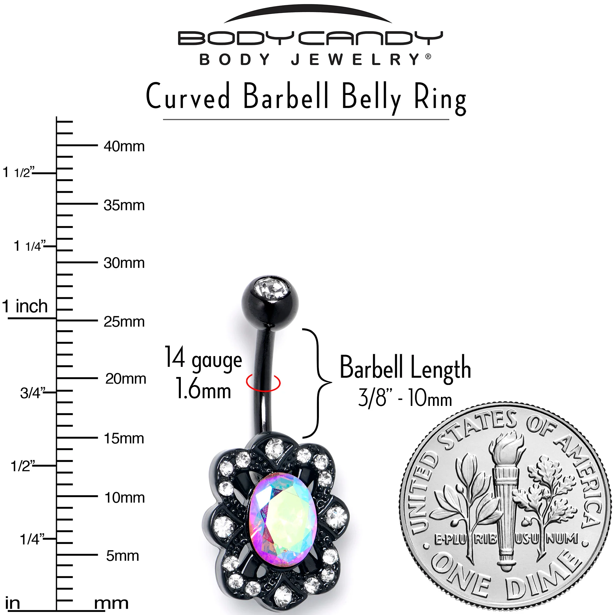 Aurora Gem Black Filigree Fantasy Belly Ring - Image 4