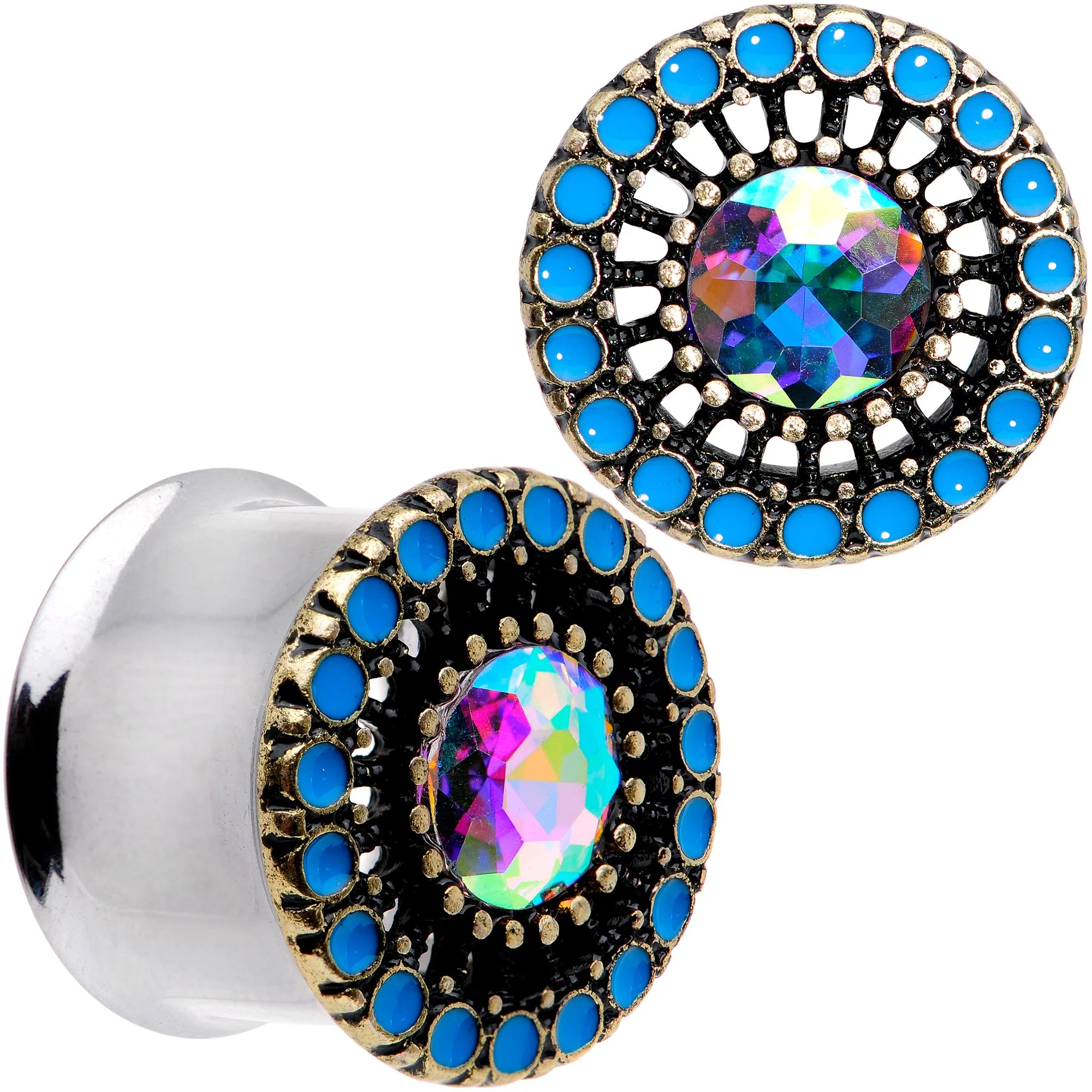 Aurora Gem Blue Orb Nautical Vibe Double Flare Plug Set 6mm to 25mm - Image 11
