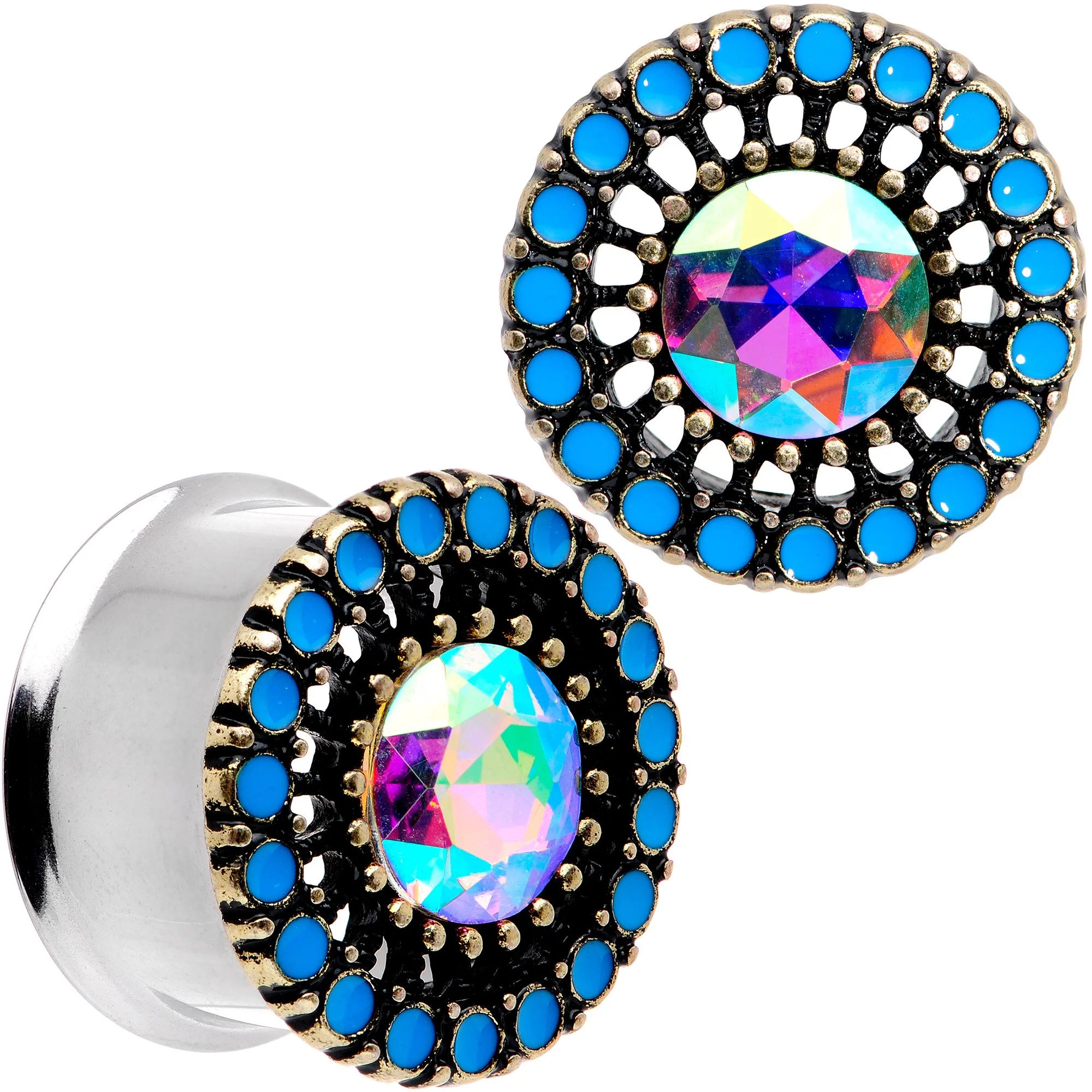 Aurora Gem Blue Orb Nautical Vibe Double Flare Plug Set 6mm to 25mm - Image 12