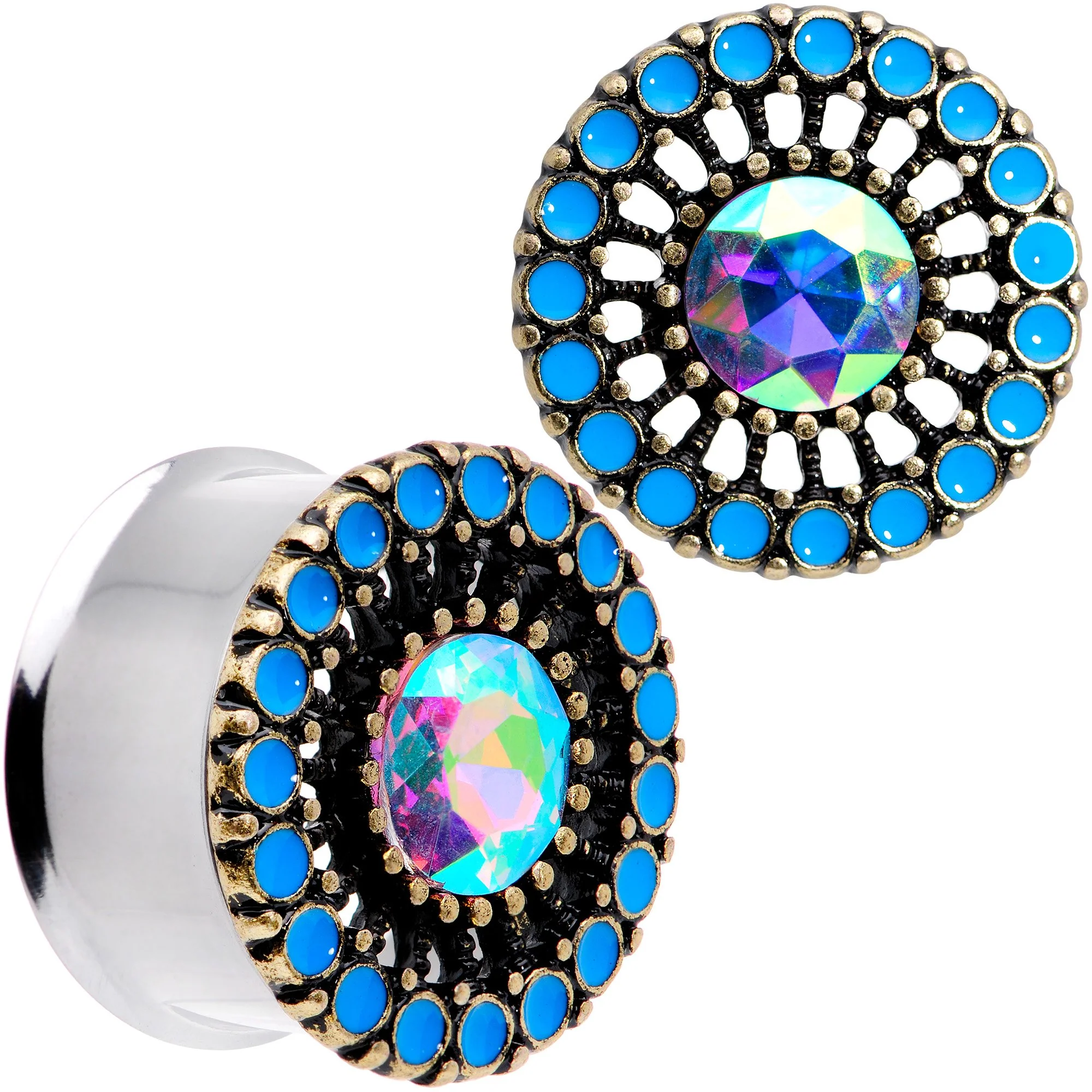 Aurora Gem Blue Orb Nautical Vibe Double Flare Plug Set 6mm to 25mm - Image 13