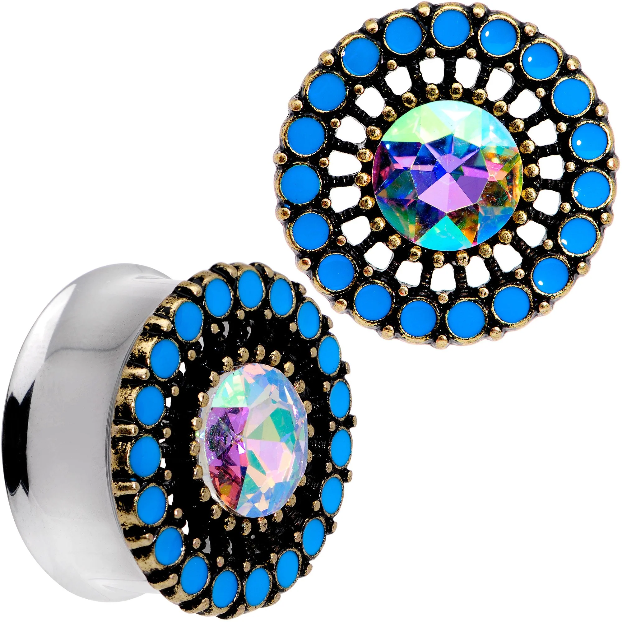 Aurora Gem Blue Orb Nautical Vibe Double Flare Plug Set 6mm to 25mm - Image 14