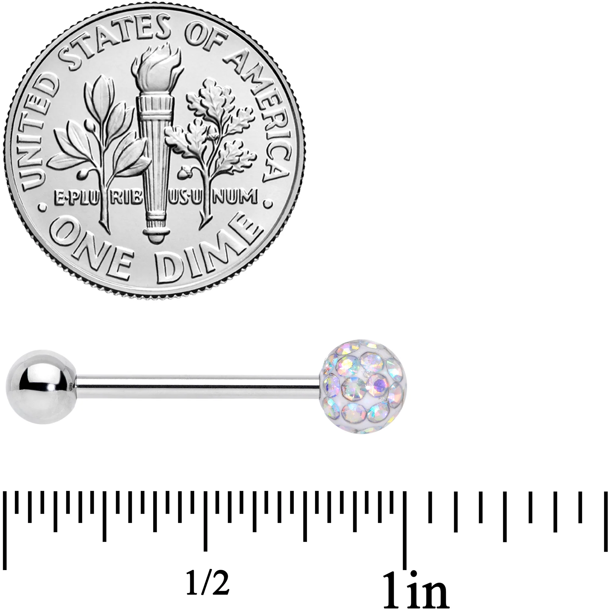 Aurora Gem Disco Ball Internally Threaded Barbell Tongue Ring - Image 4