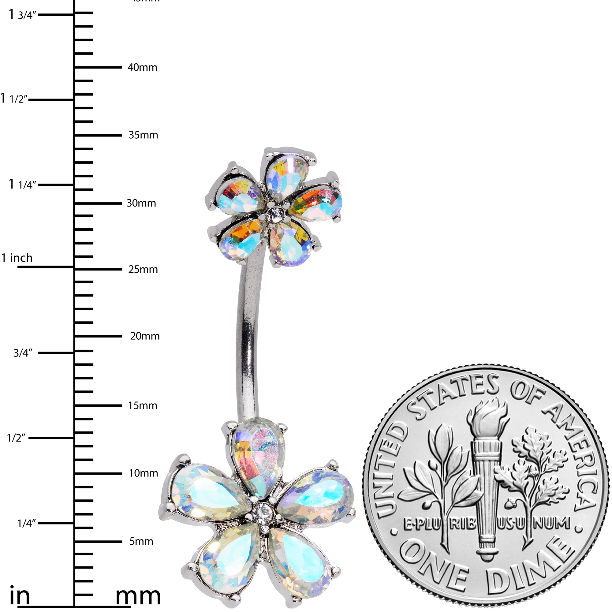 Aurora Gem Fabulous Flowers Double Mount Belly Ring - Image 2