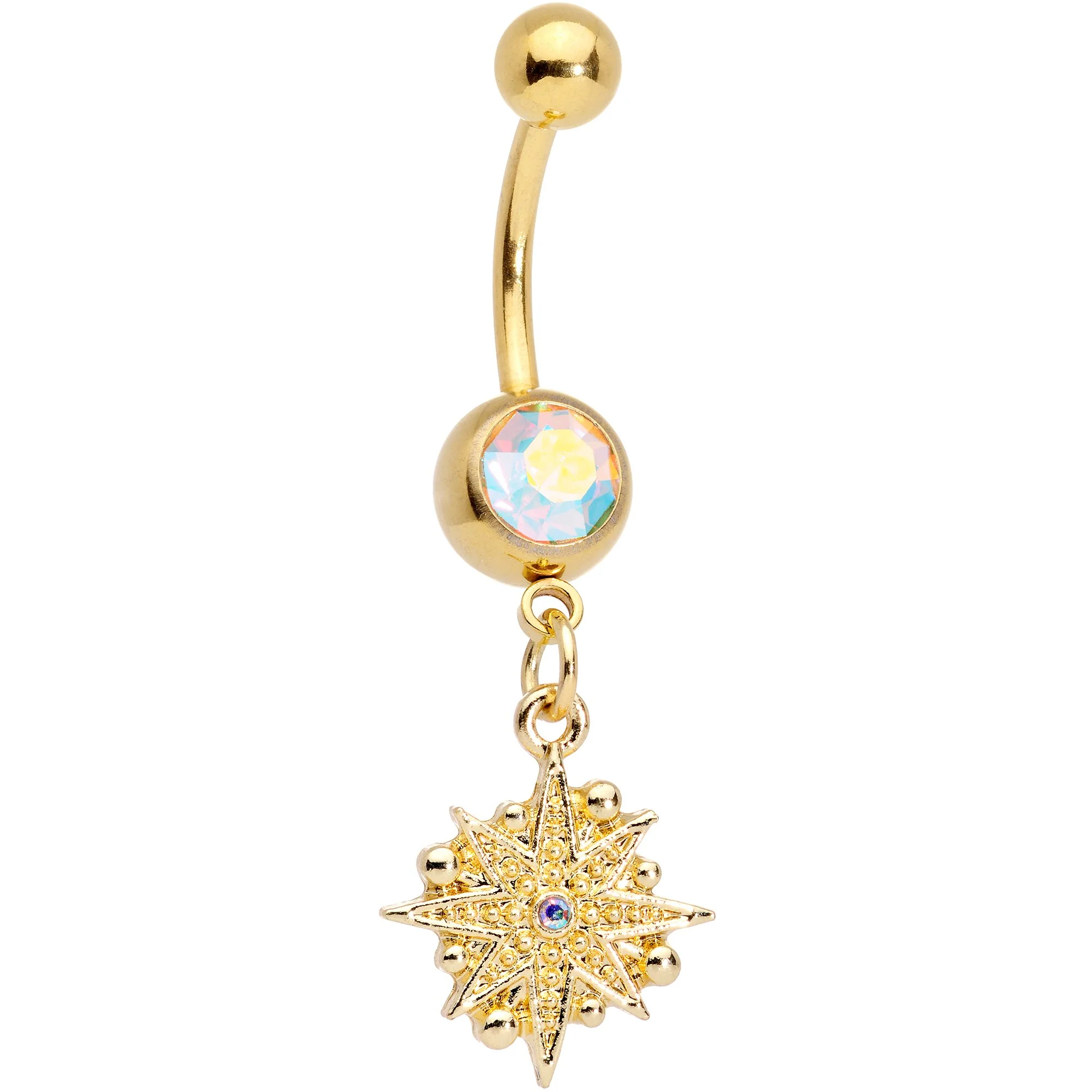 Aurora Gem Gold Tone Celestial Star Moon Dangle Belly Ring Set - Image 3
