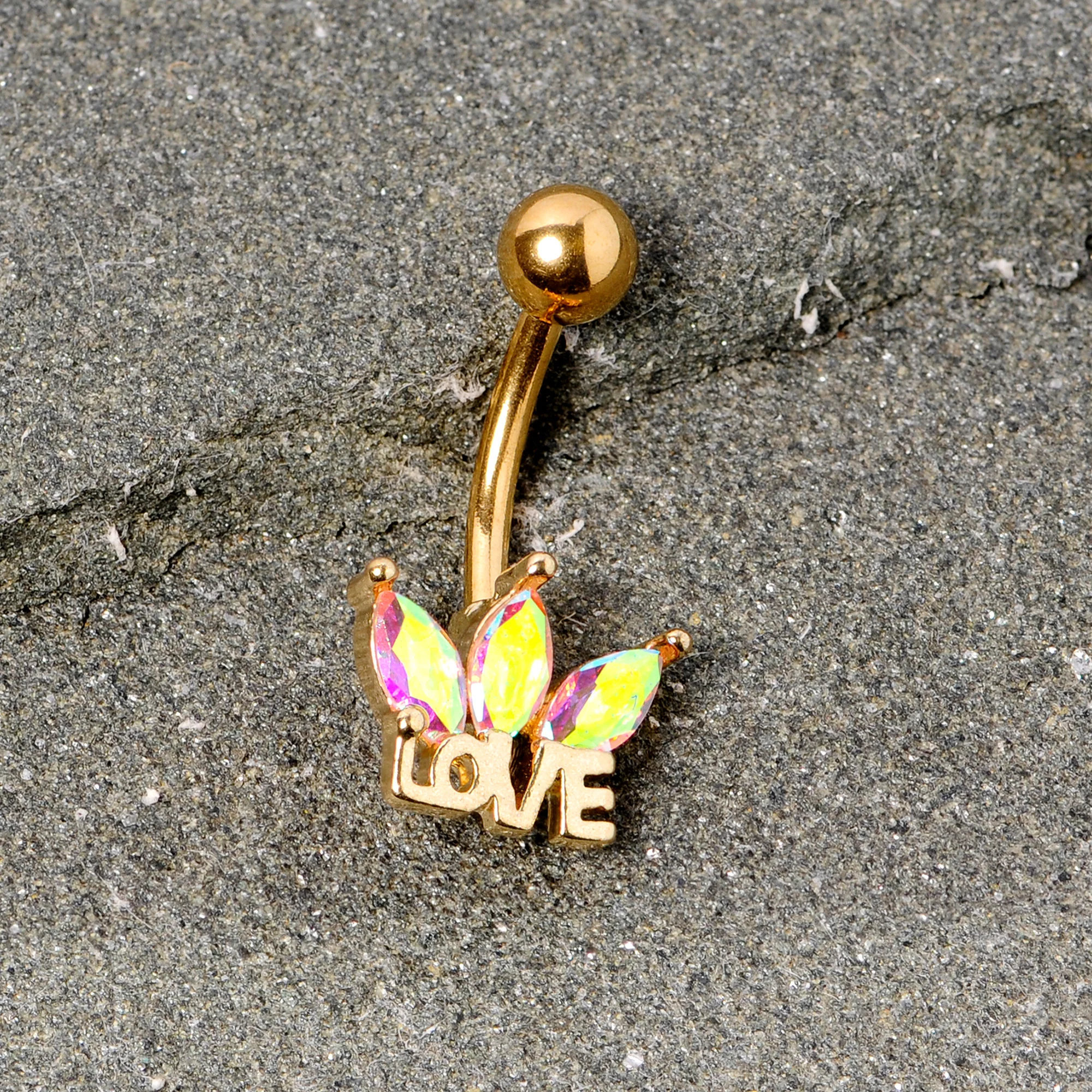 Aurora Gem Gold Tone Crown of Love Belly Ring - Image 2