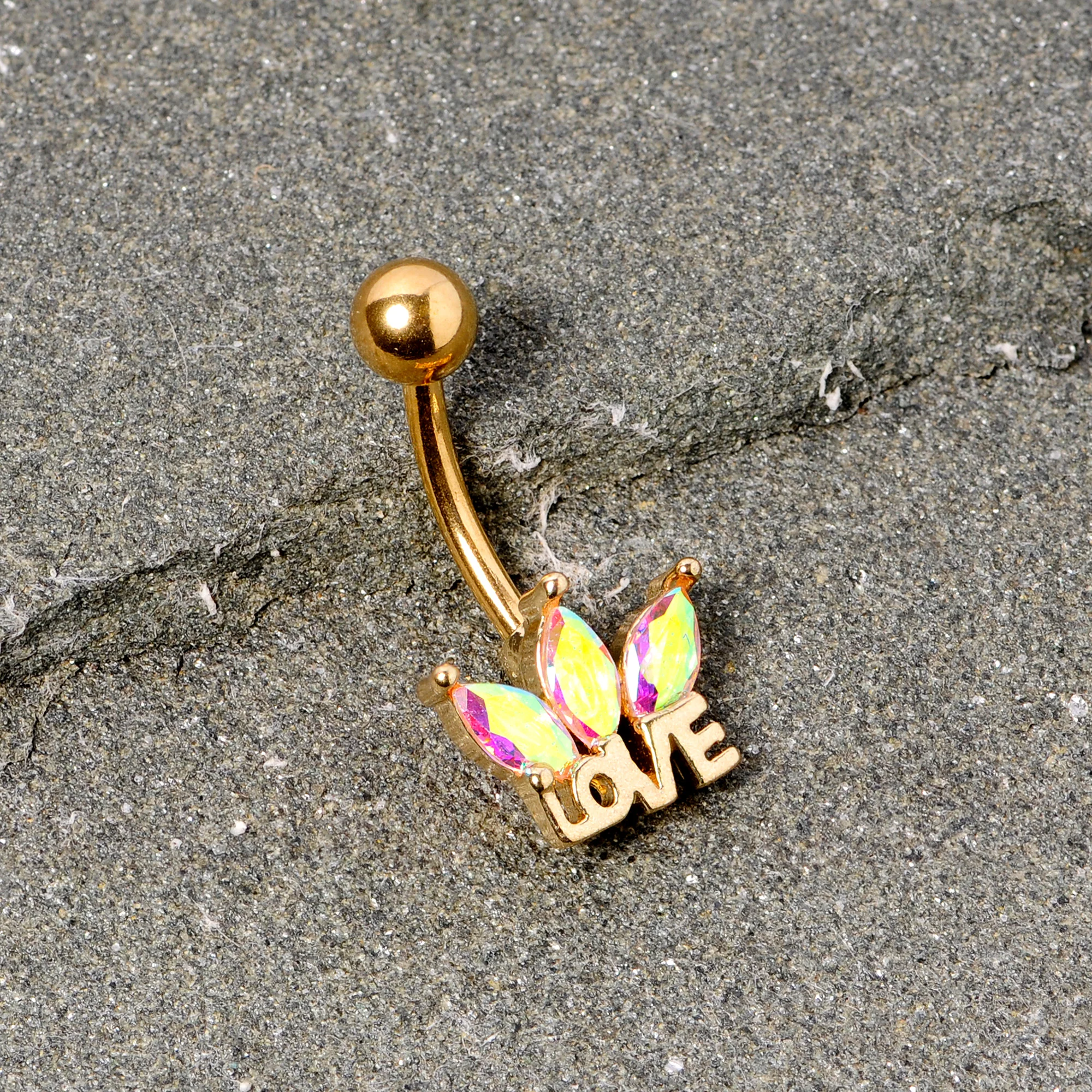 Aurora Gem Gold Tone Crown of Love Belly Ring - Image 3