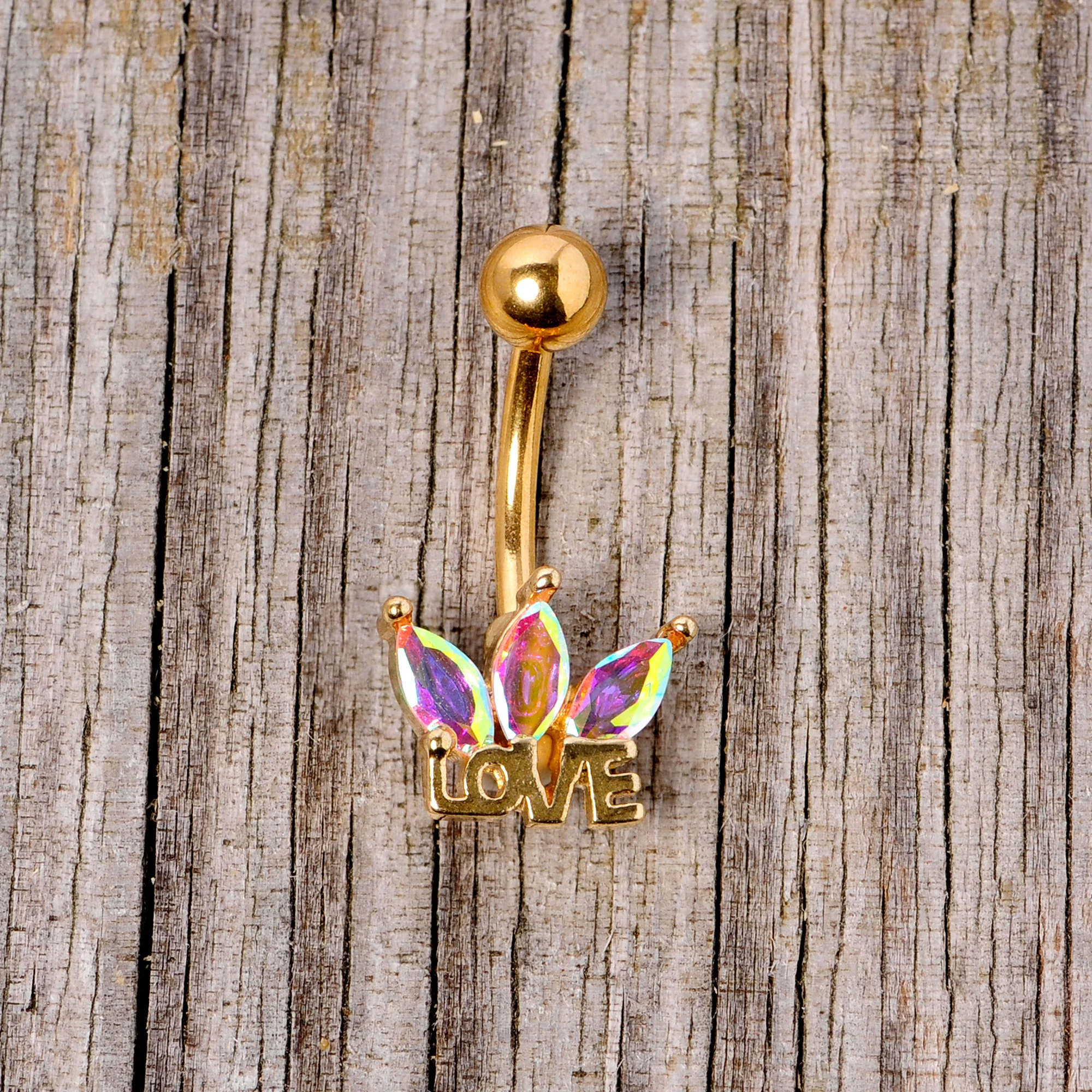 Aurora Gem Gold Tone Crown of Love Belly Ring - Image 4