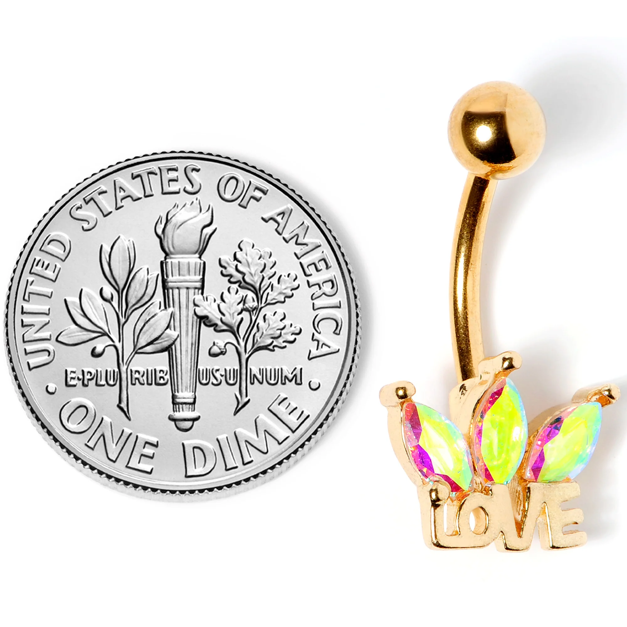 Aurora Gem Gold Tone Crown of Love Belly Ring - Image 5