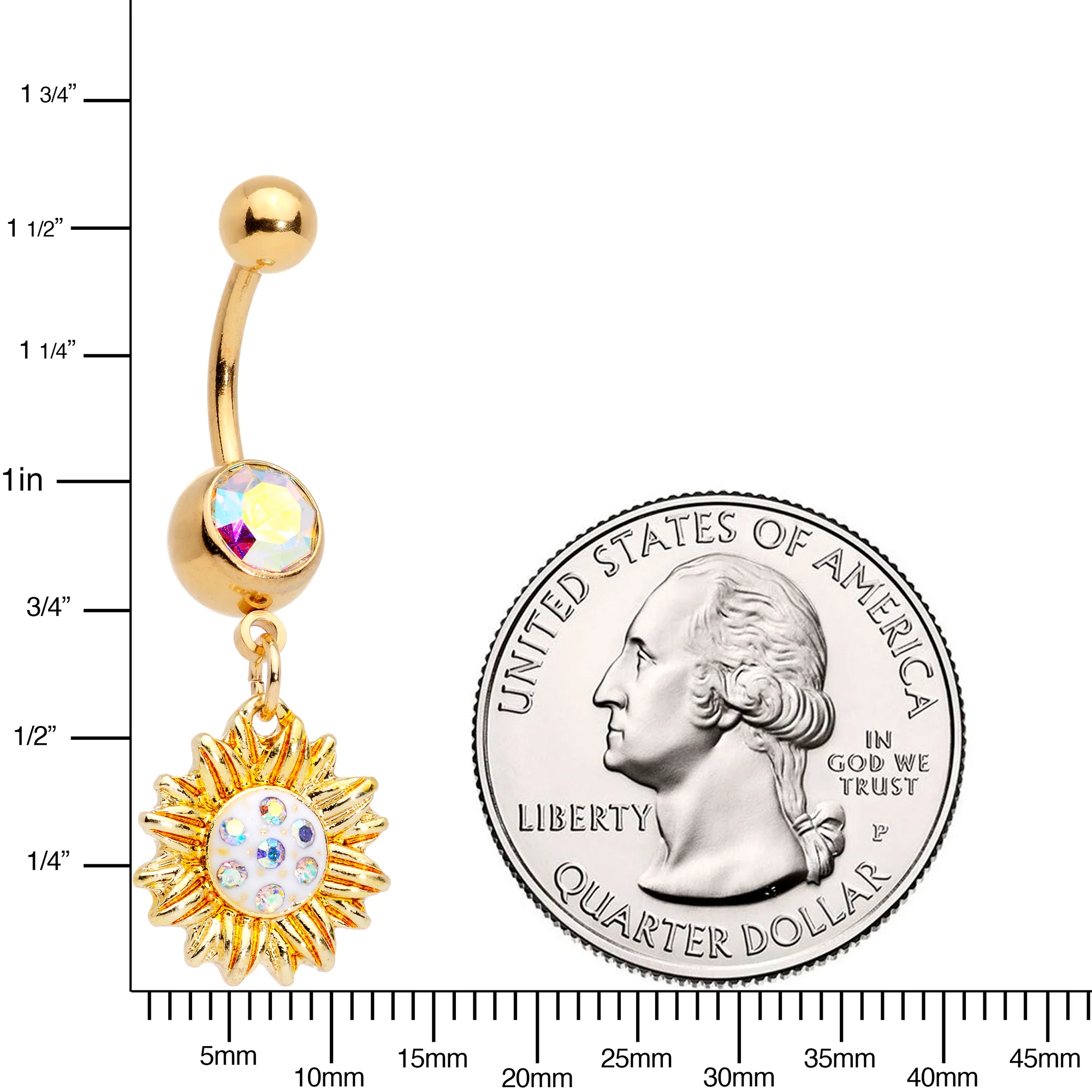 Aurora Gem Gold Tone Scintillating Sunflower Dangle Belly Ring - Image 2