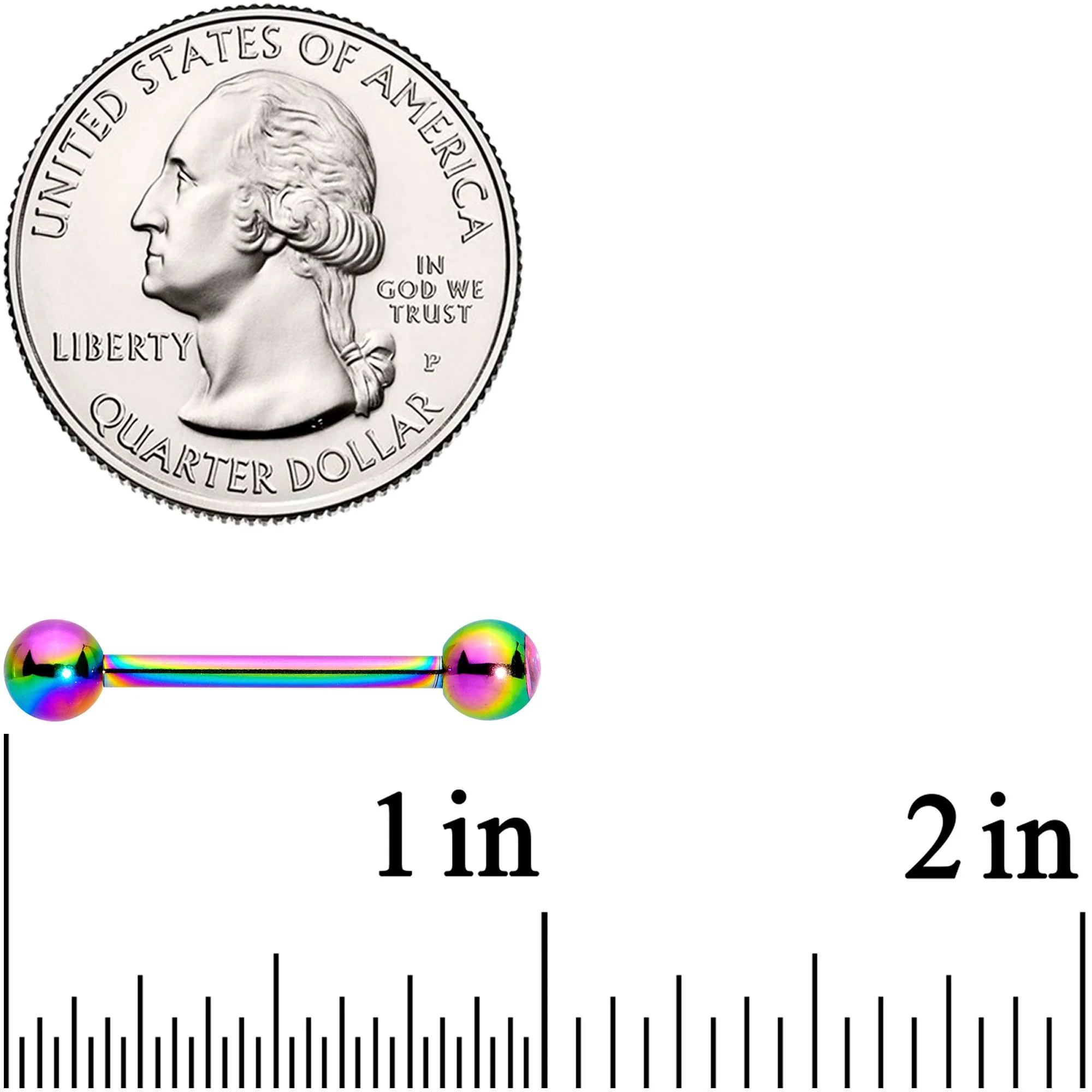 Aurora Gem Inlay Rainbow Color Barbell Tongue Ring Set of 5 - Image 3