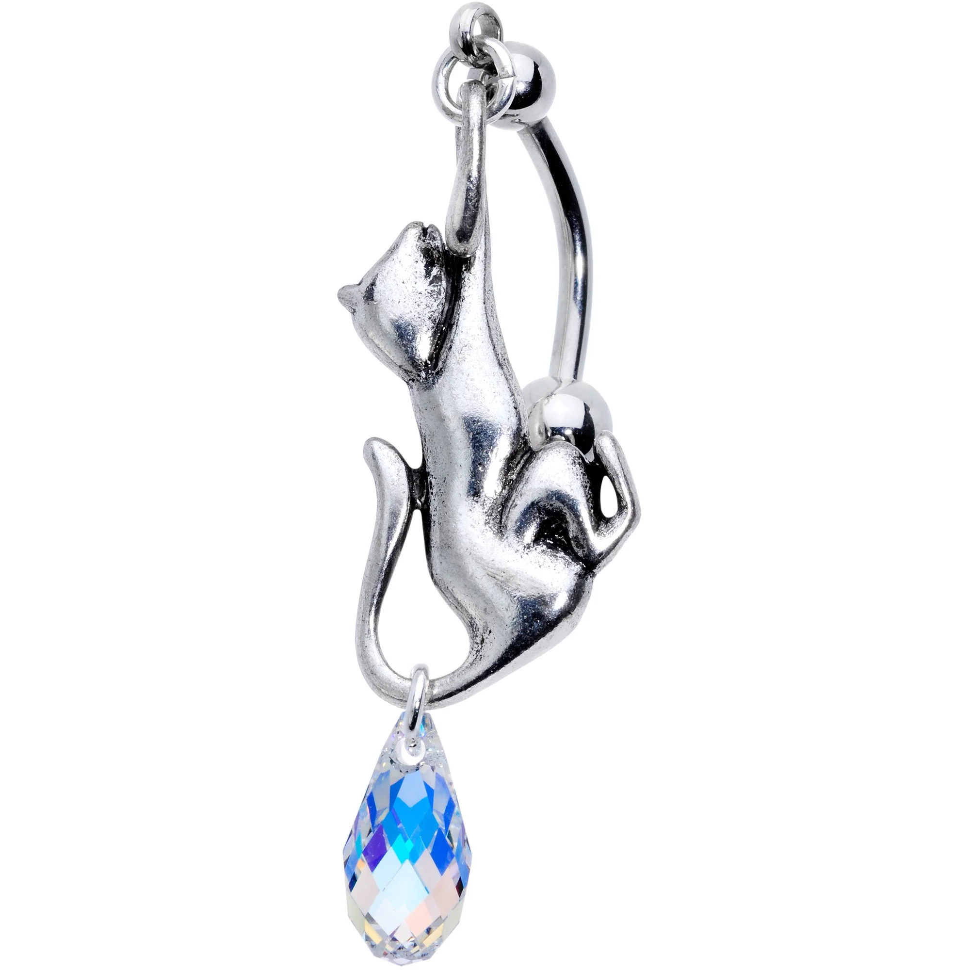 Aurora Gem Kitty Cat Dangle Belly Ring Created with Crystals - Image 2
