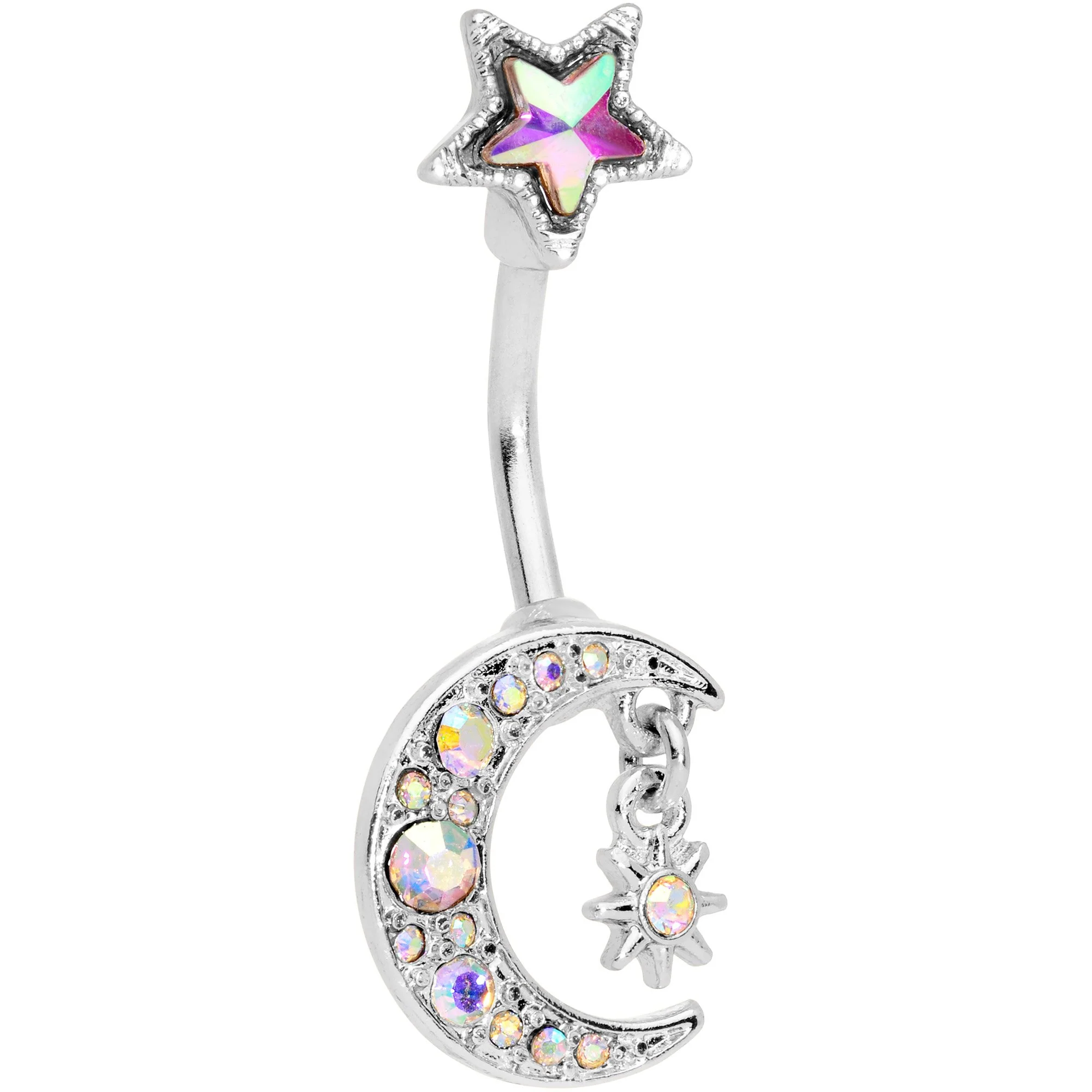 Aurora Gem Moon and Star Double Mount Belly Ring - Image 2