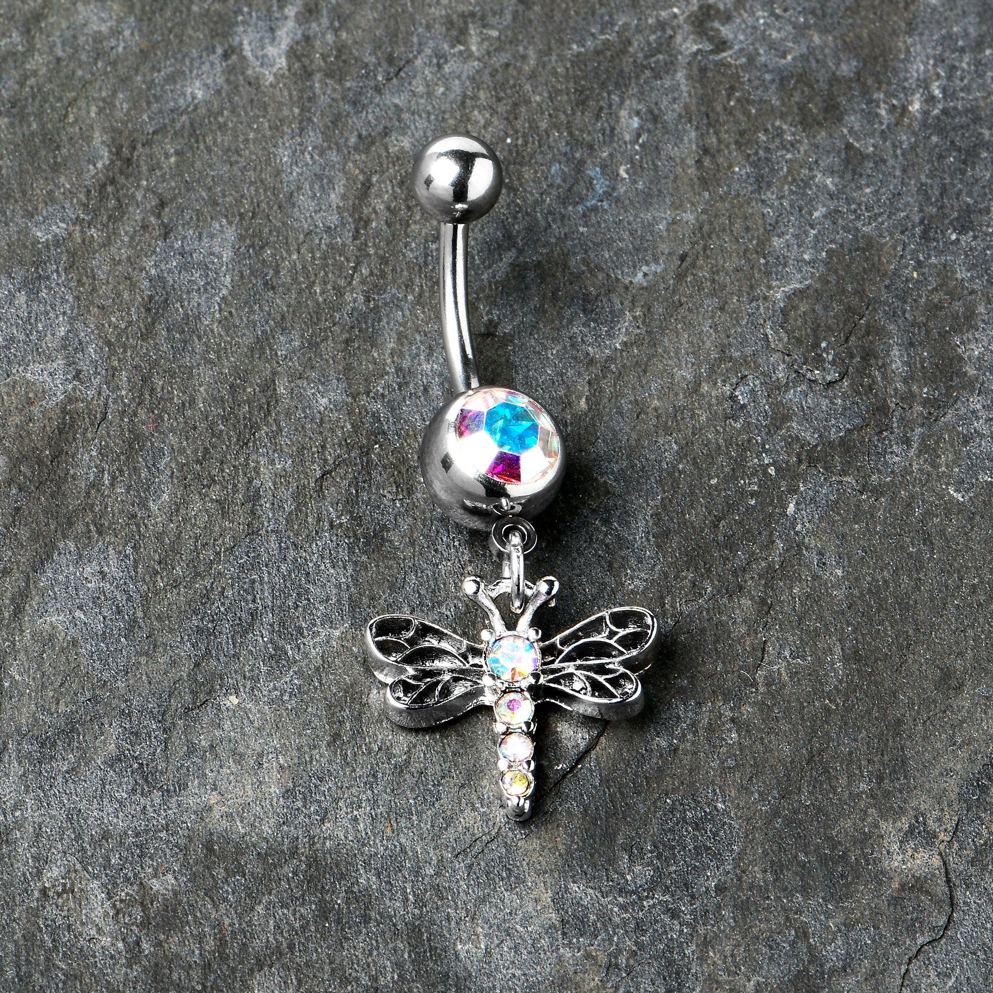 Aurora Gem Ornate Dragonfly Dangle Belly Ring - Image 6