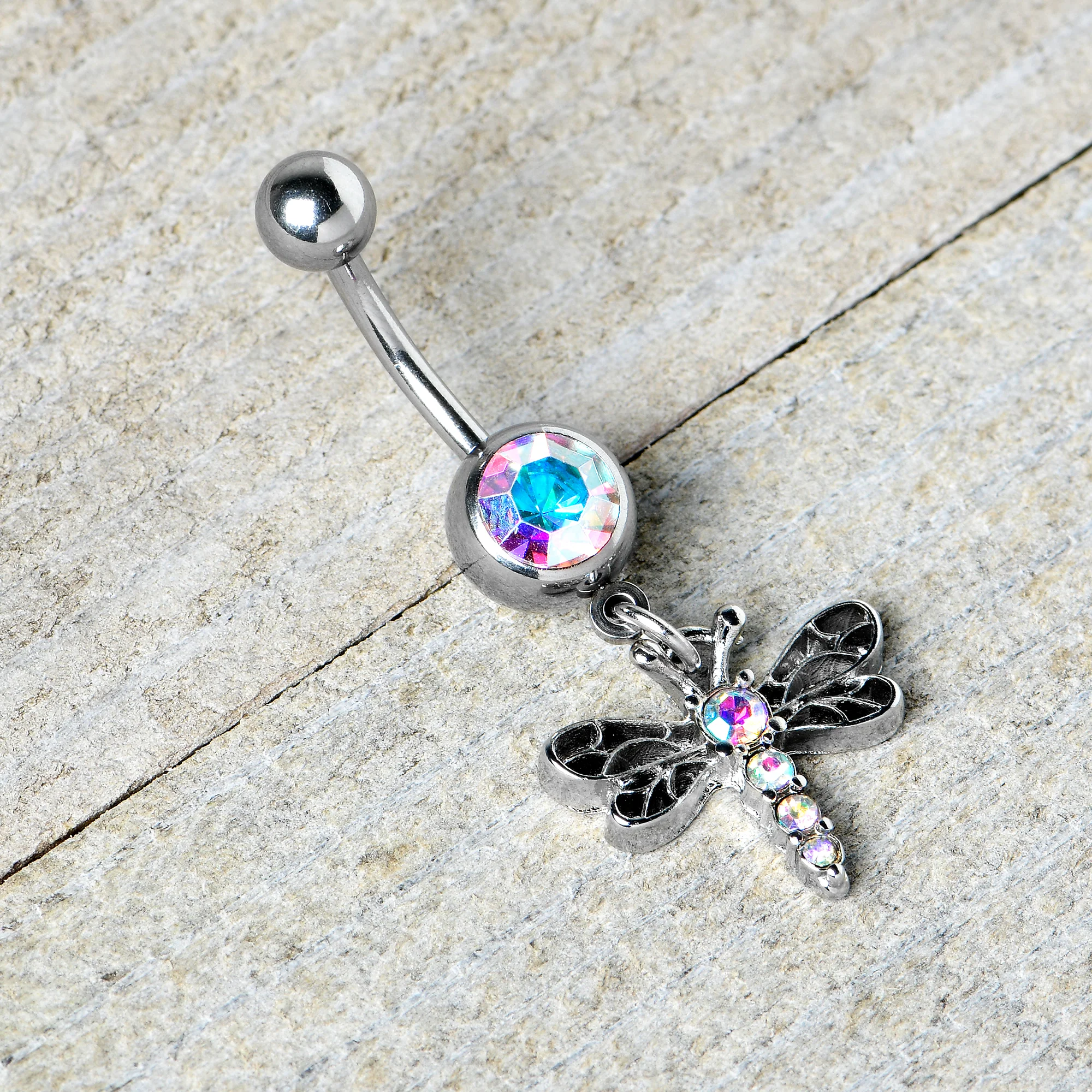 Aurora Gem Ornate Dragonfly Dangle Belly Ring - Image 7