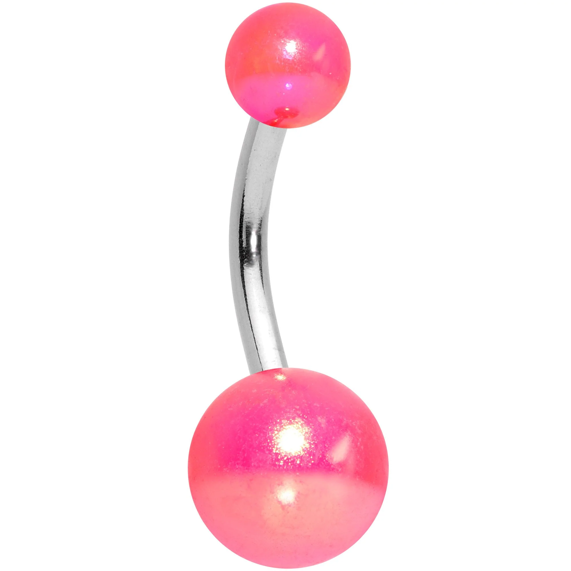 Aurora Gem Pink Pearlescent Glitter Heart Belly Ring Set of 4 - Image 3