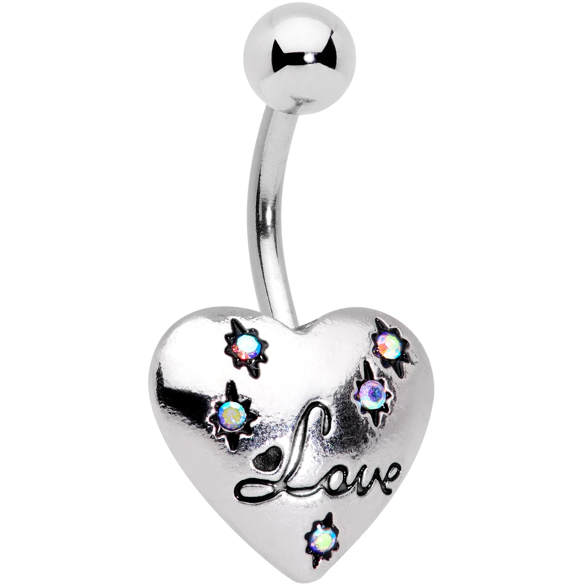 Aurora Gem Pink Pearlescent Glitter Heart Belly Ring Set of 4 - Image 5