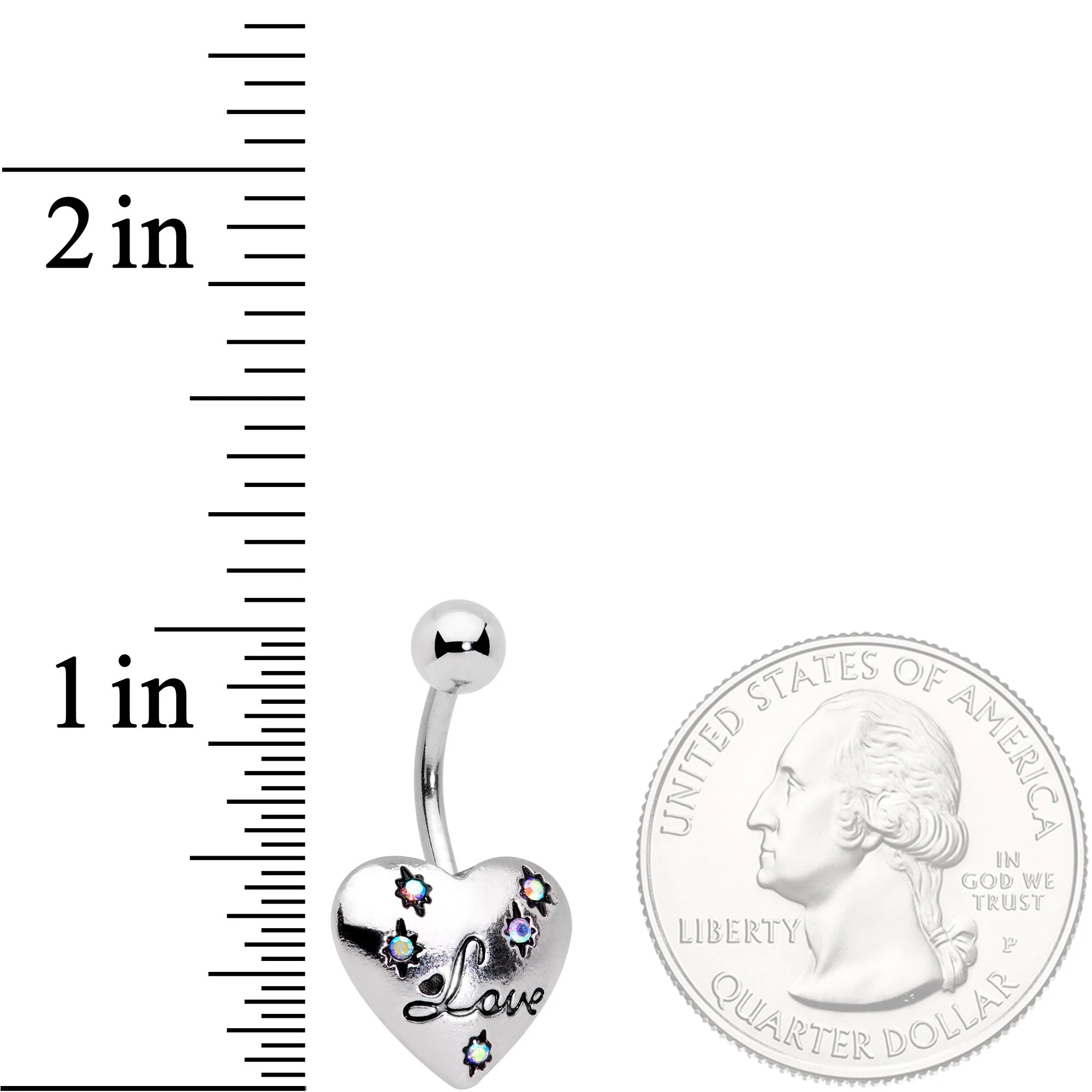 Aurora Gem Pink Pearlescent Glitter Heart Belly Ring Set of 4 - Image 6