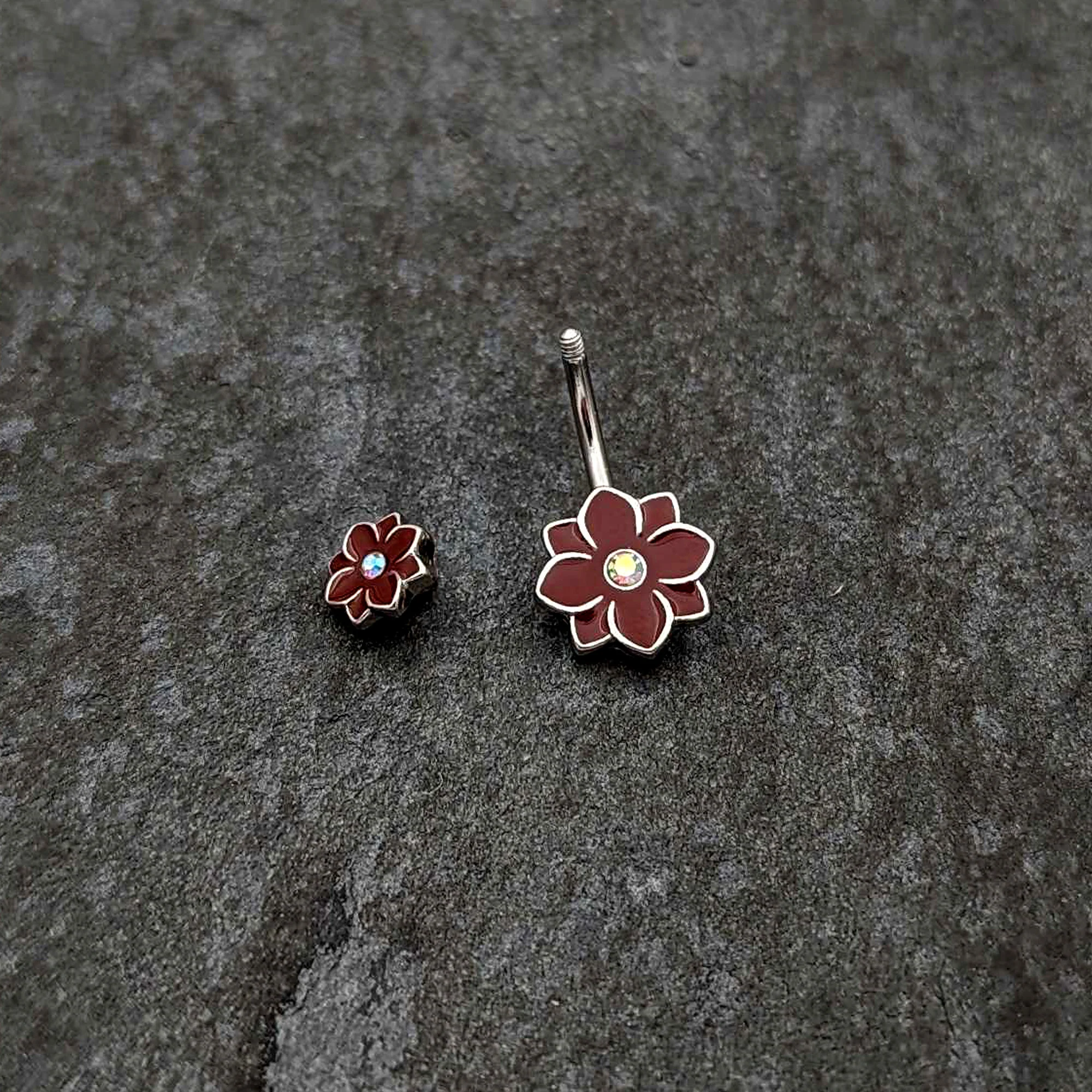 Aurora Gem Poinsettia Flower Festive Double Mount Belly Ring - Image 5