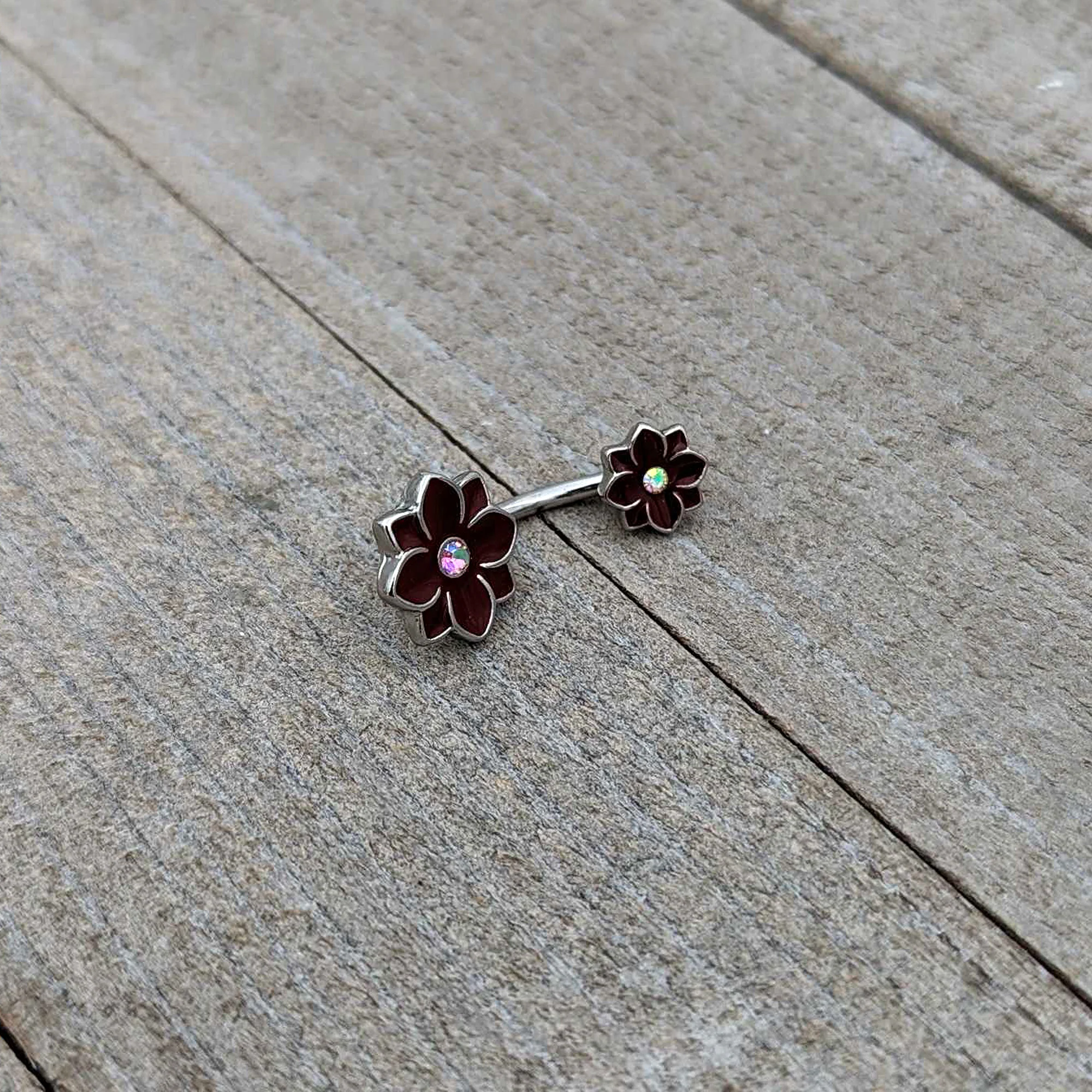 Aurora Gem Poinsettia Flower Festive Double Mount Belly Ring - Image 6