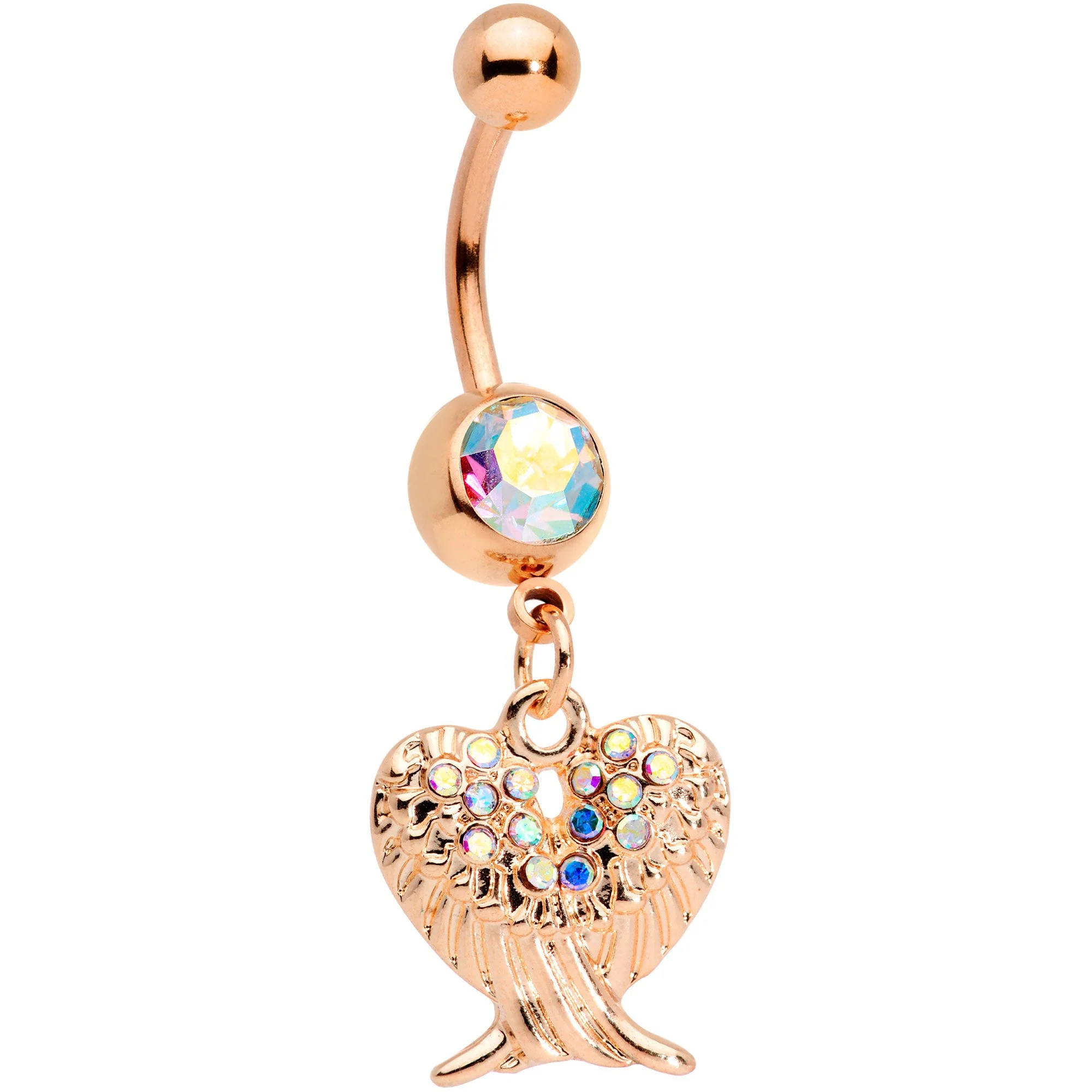 Aurora Gem Rose Gold Tone Angel Wings Purple Confetti Belly Ring Set of 2 - Image 2