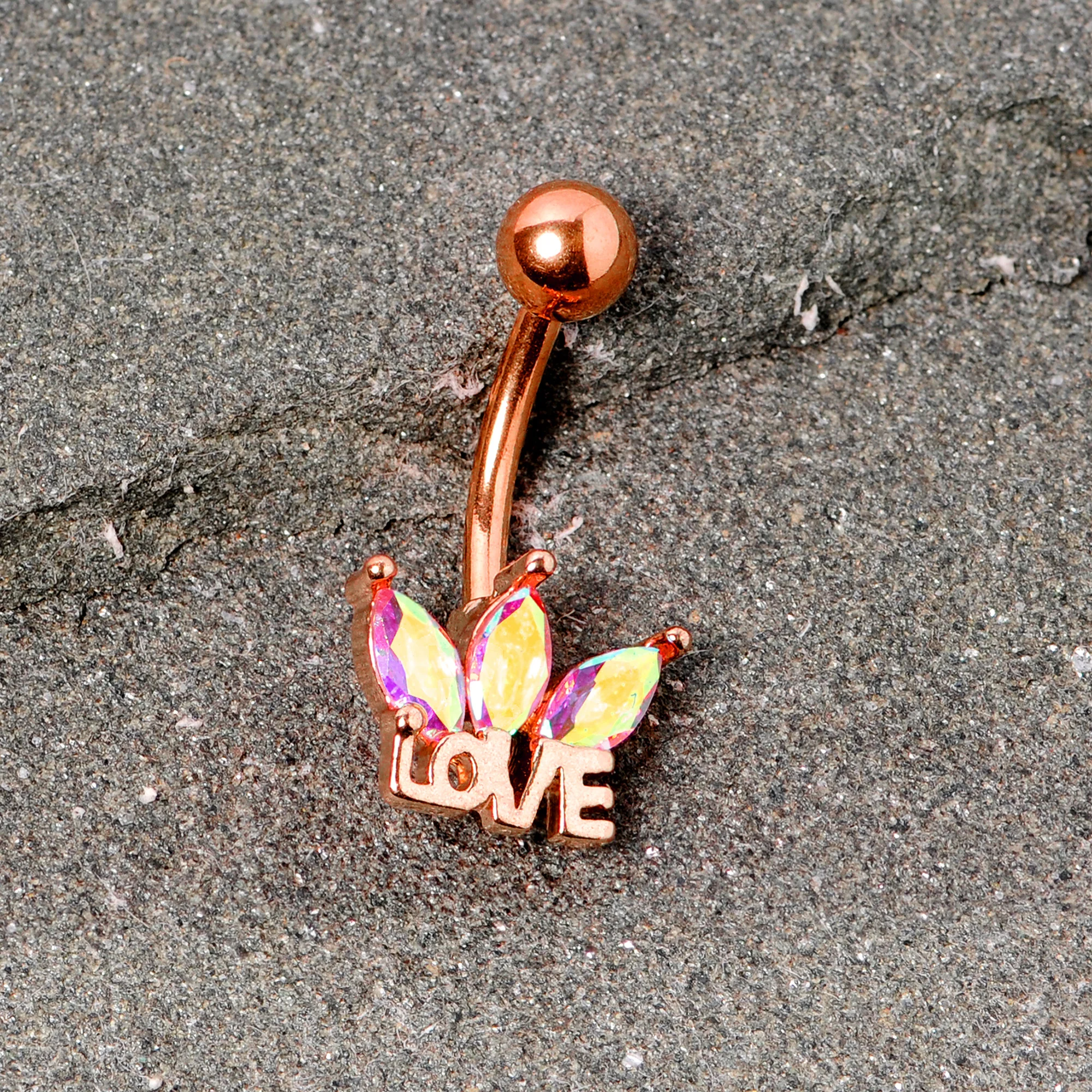 Aurora Gem Rose Gold Tone Crown of Love Belly Ring - Image 2