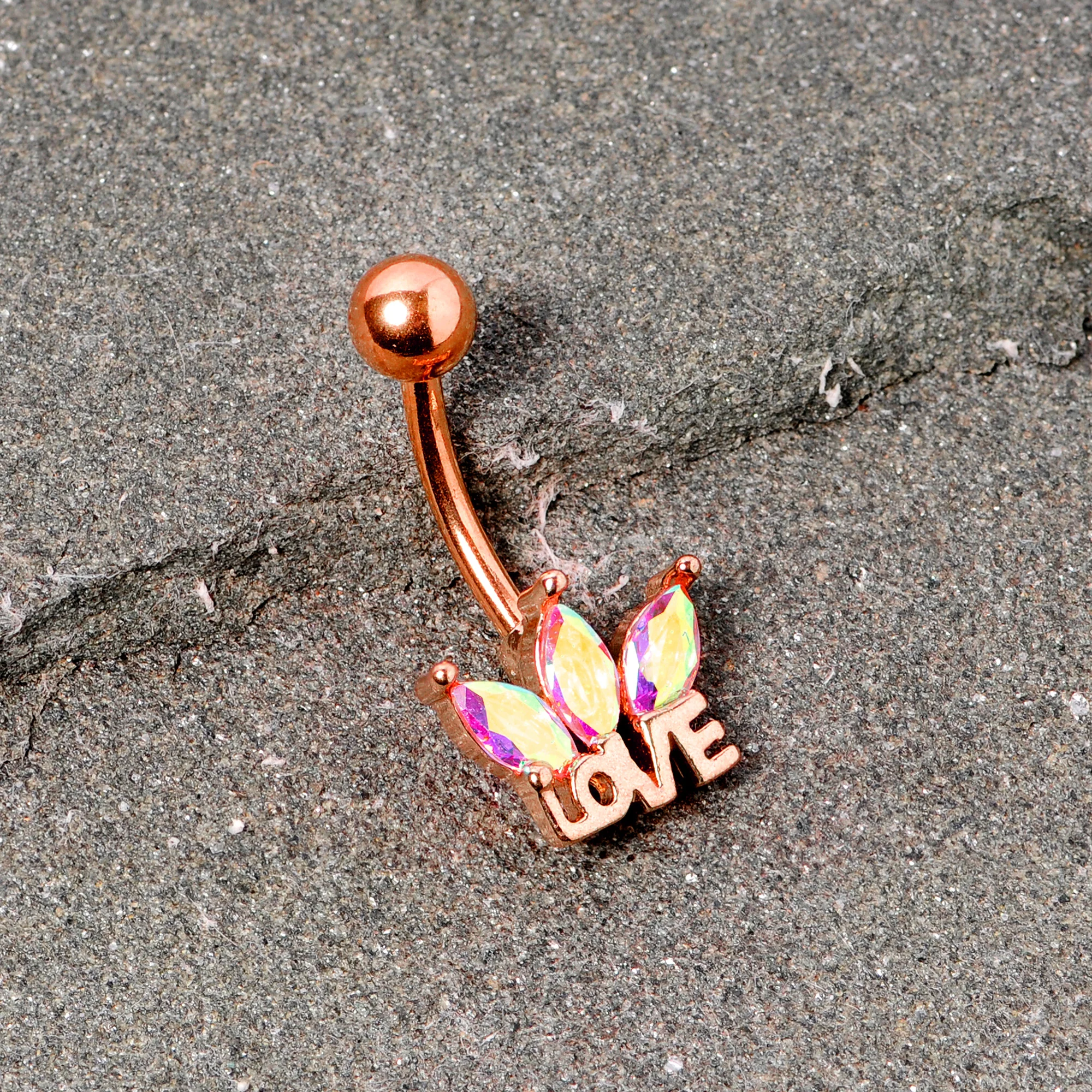 Aurora Gem Rose Gold Tone Crown of Love Belly Ring - Image 3
