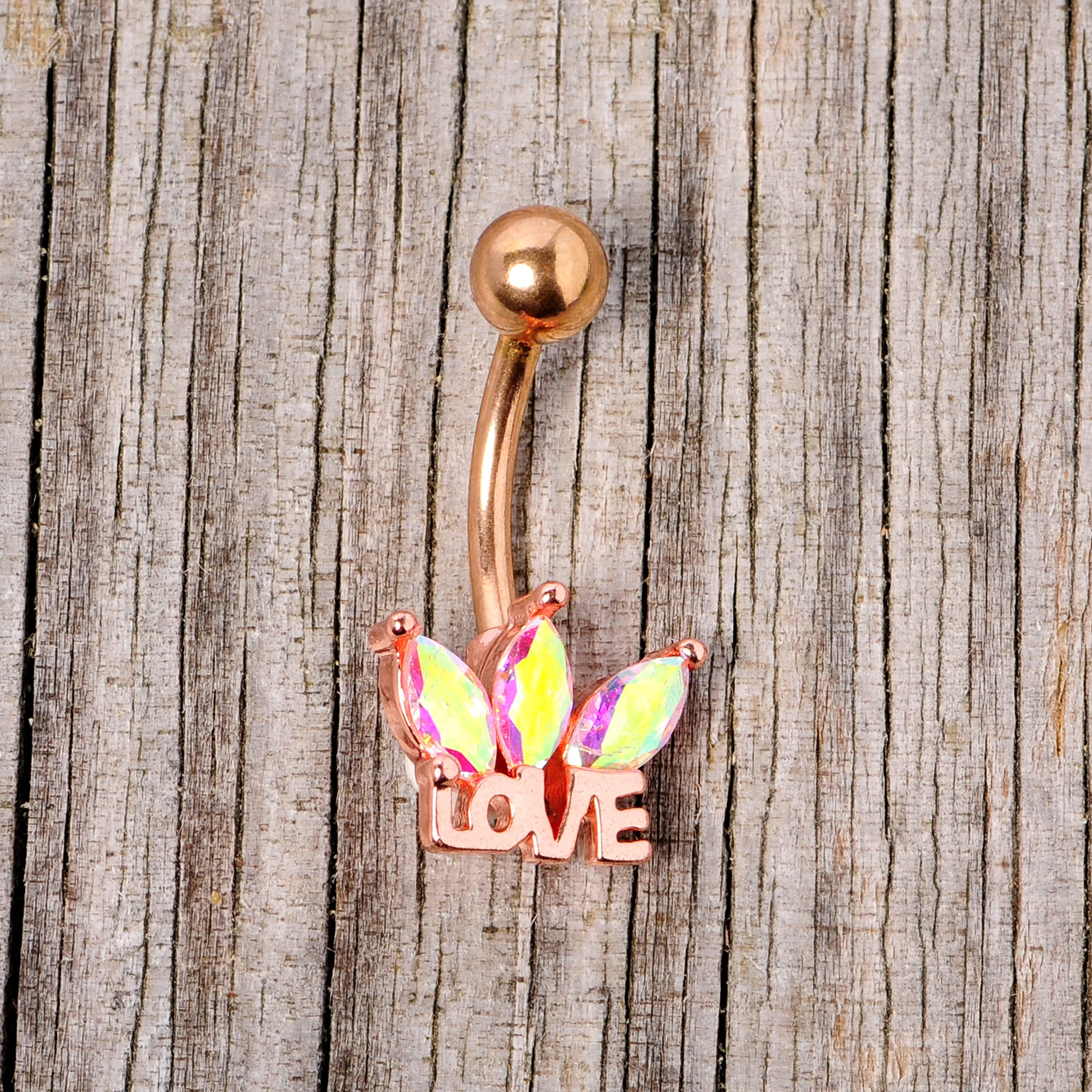 Aurora Gem Rose Gold Tone Crown of Love Belly Ring - Image 4