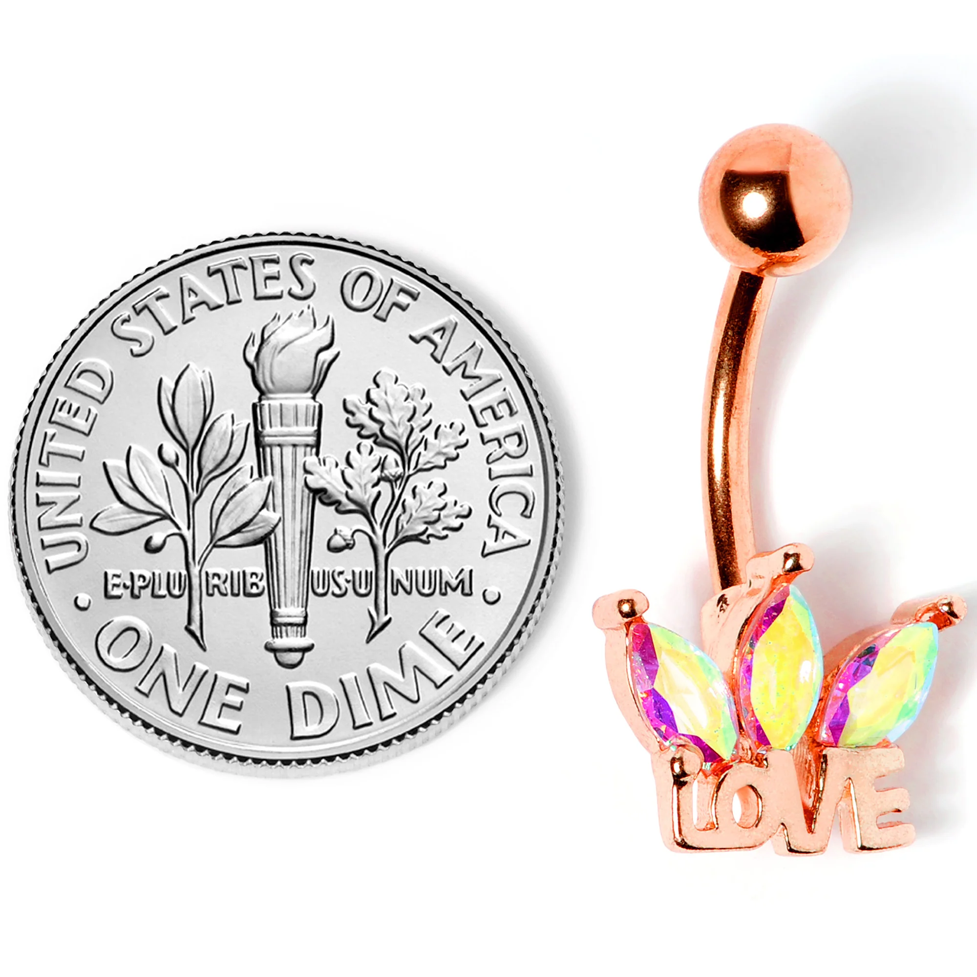 Aurora Gem Rose Gold Tone Crown of Love Belly Ring - Image 5