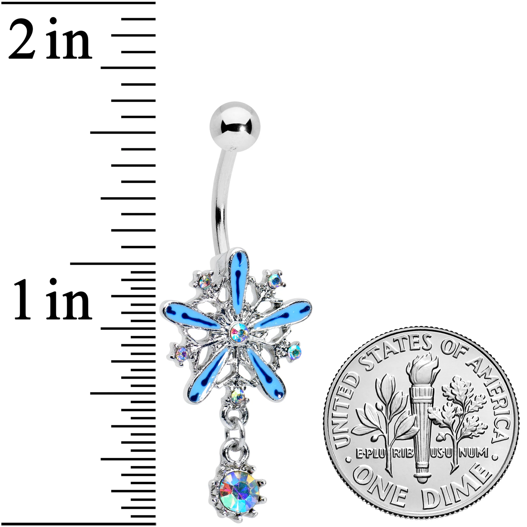 Aurora Gem Snowflake Blues Christmas Dangle Belly Ring - Image 2