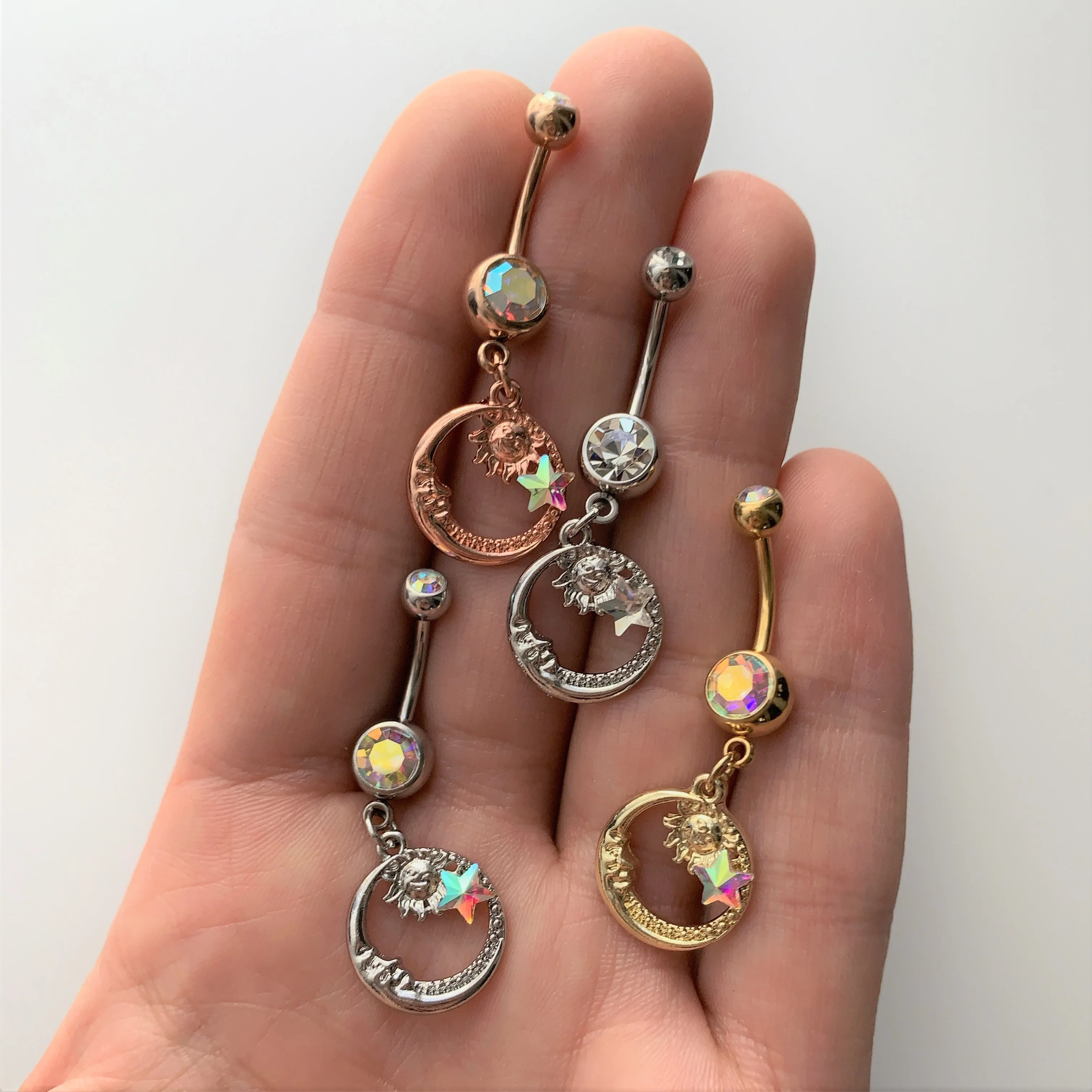 Aurora Gem Sun Moon Star Dangle Belly Ring - Image 2