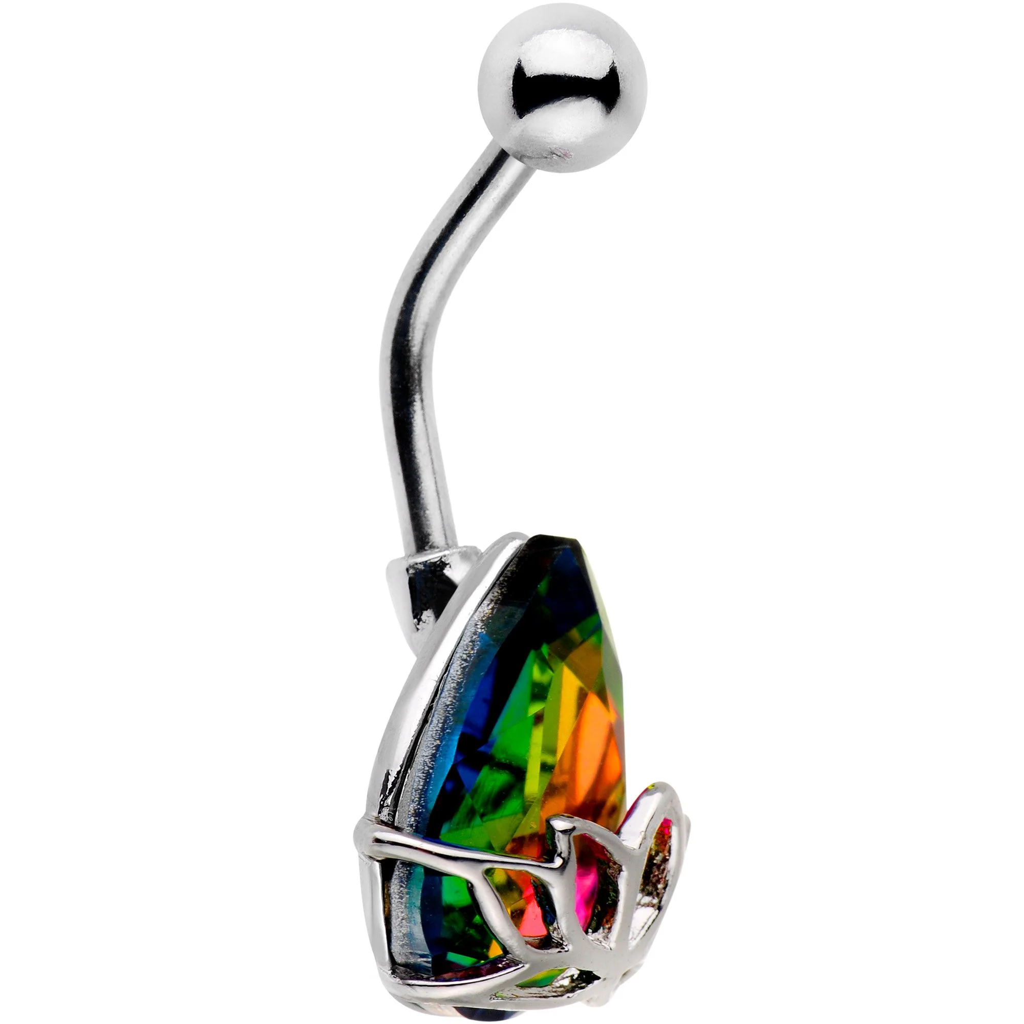 Aurora Gem Teardrop Lotus Flower Belly Ring - Image 2