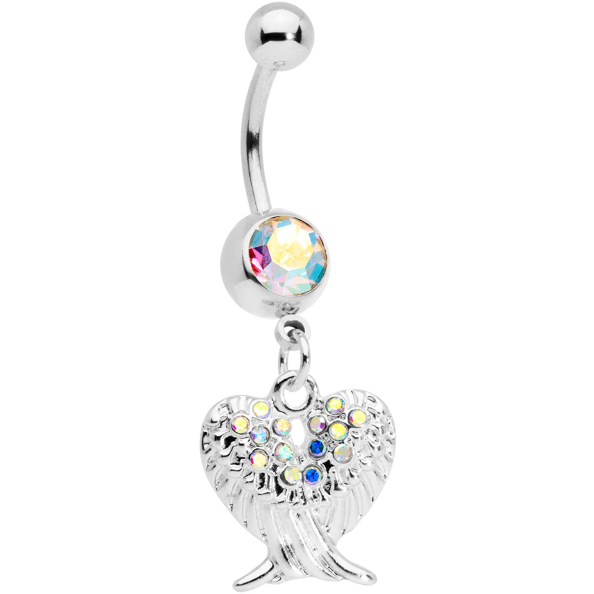 Aurora Gem White Faux Opal Angel Wings Belly Ring Set of 3 - Image 2