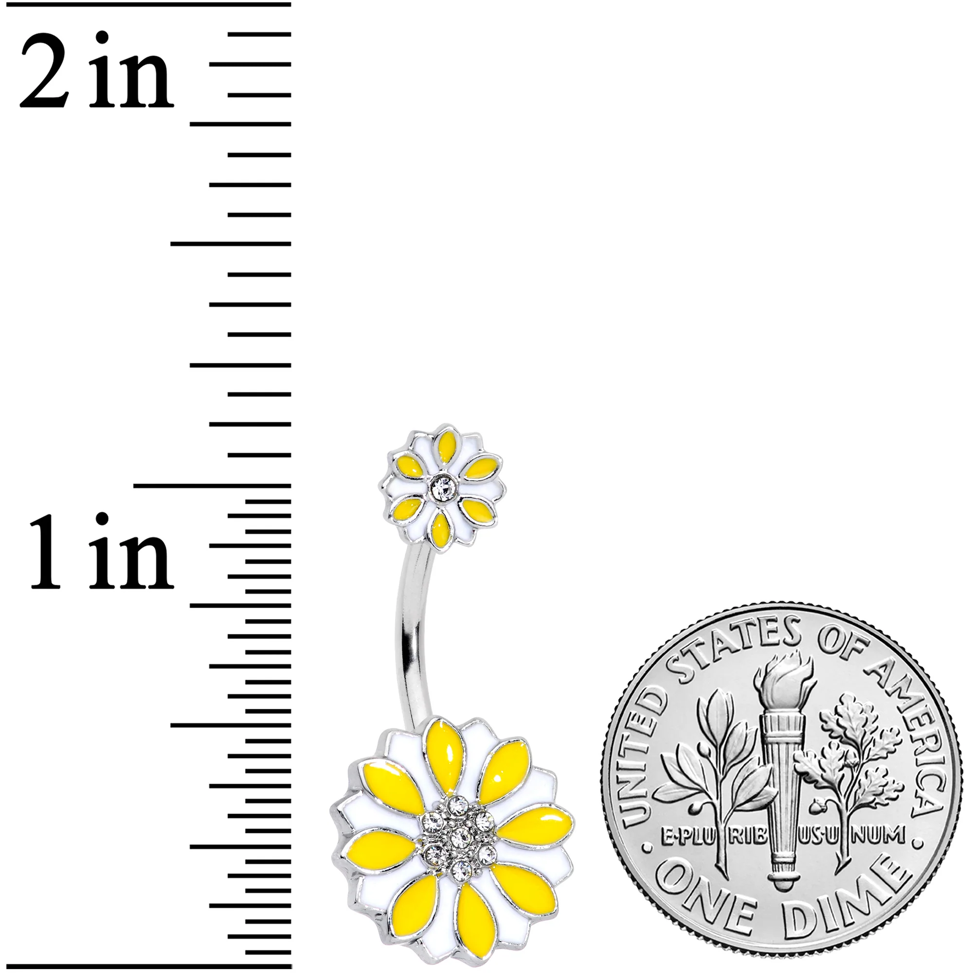 Aurora Gem Yellow White Flower Double Mount Belly Ring - Image 2