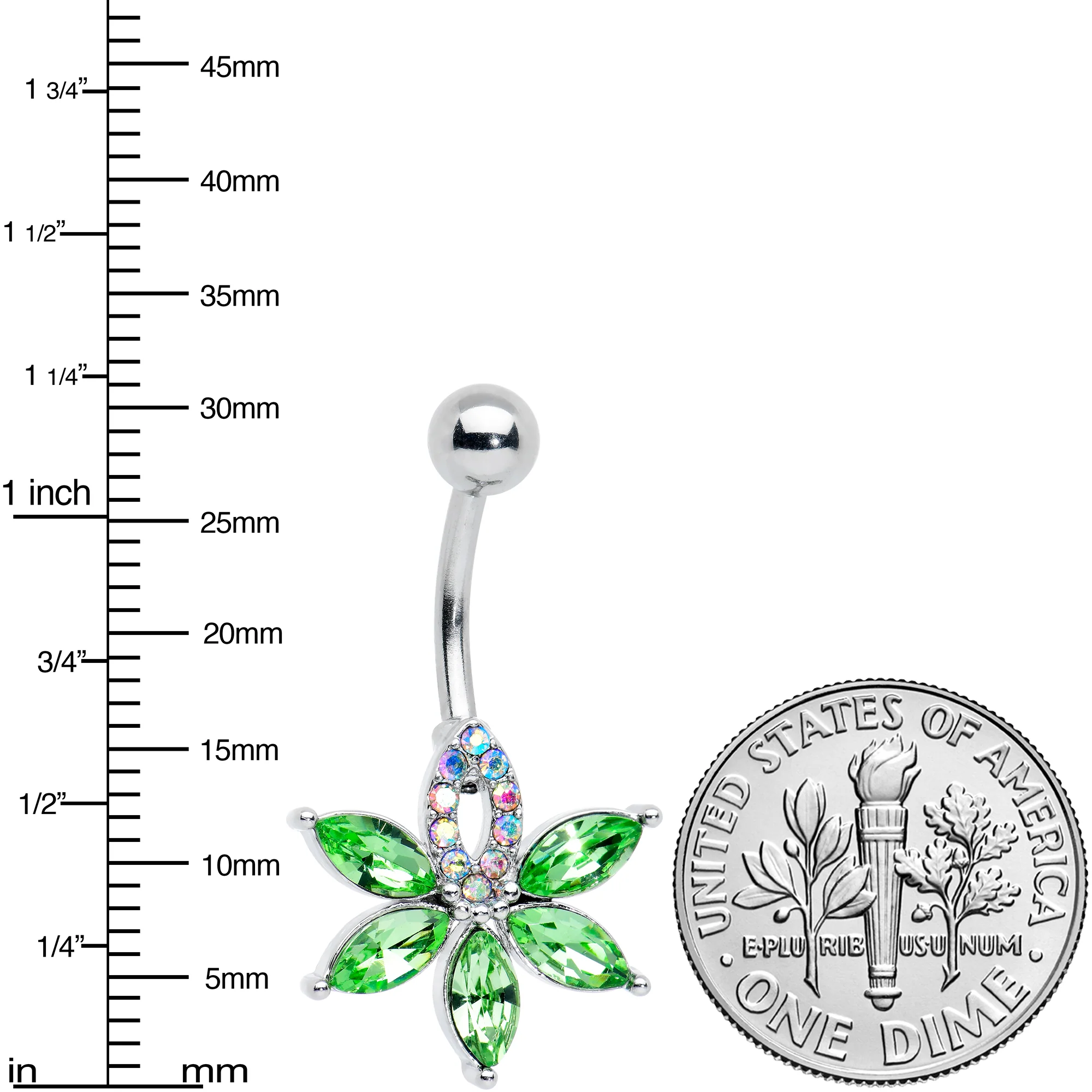 Aurora Green Gem Pot Leaf Belly Ring - Image 2