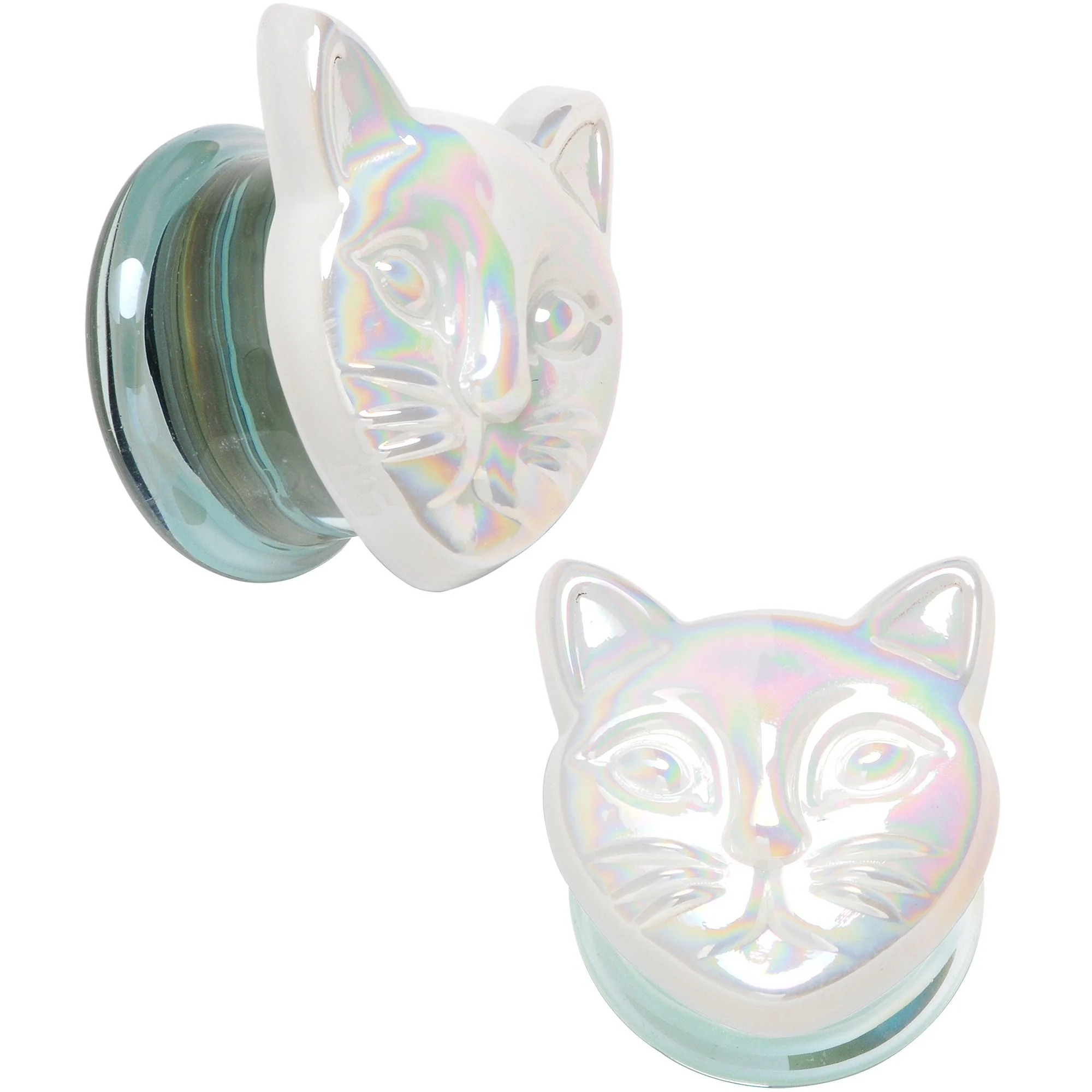 Aurora White Glass Double Flare Kitty Cat Plug Set 6mm to 25mm - Image 10