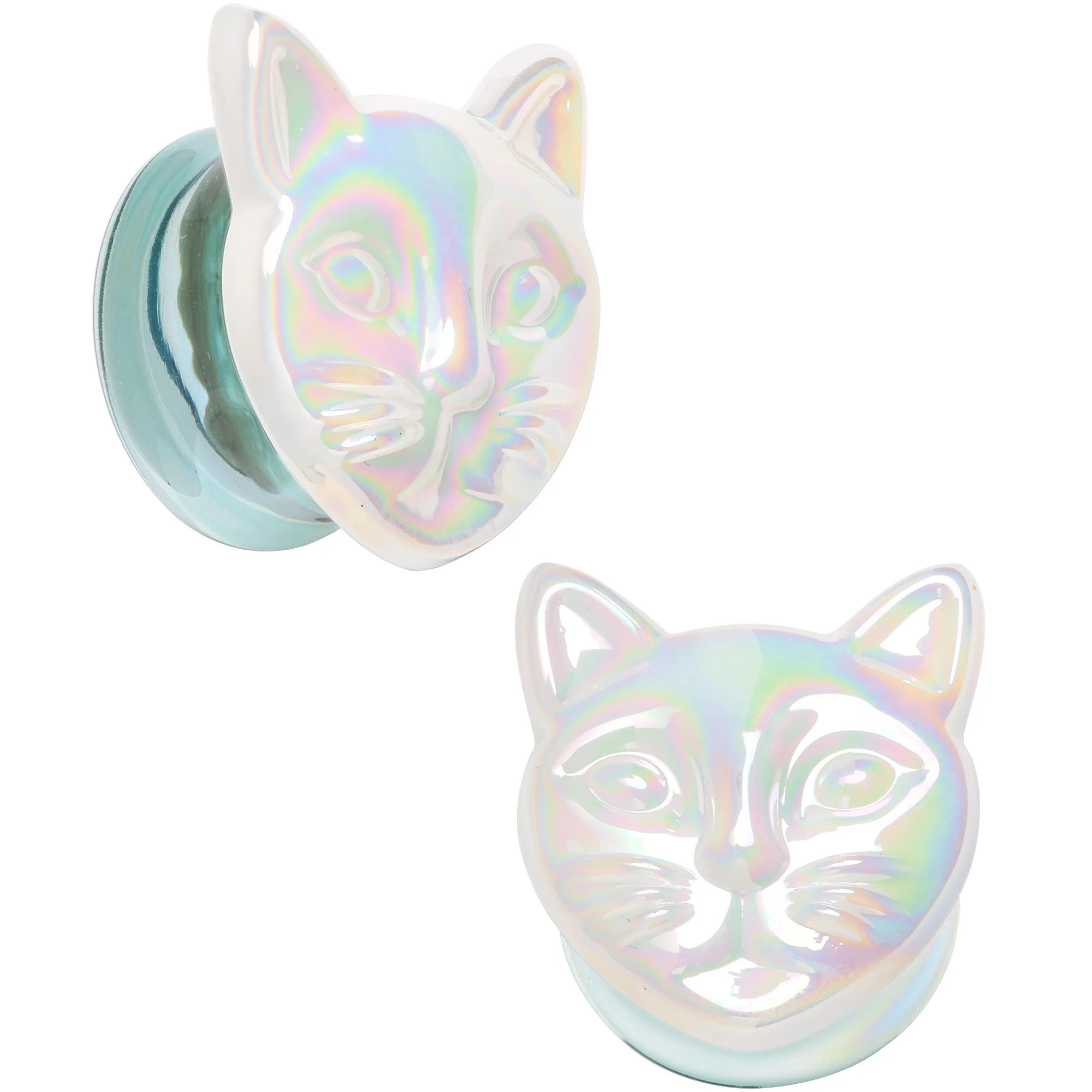 Aurora White Glass Double Flare Kitty Cat Plug Set 6mm to 25mm - Image 11