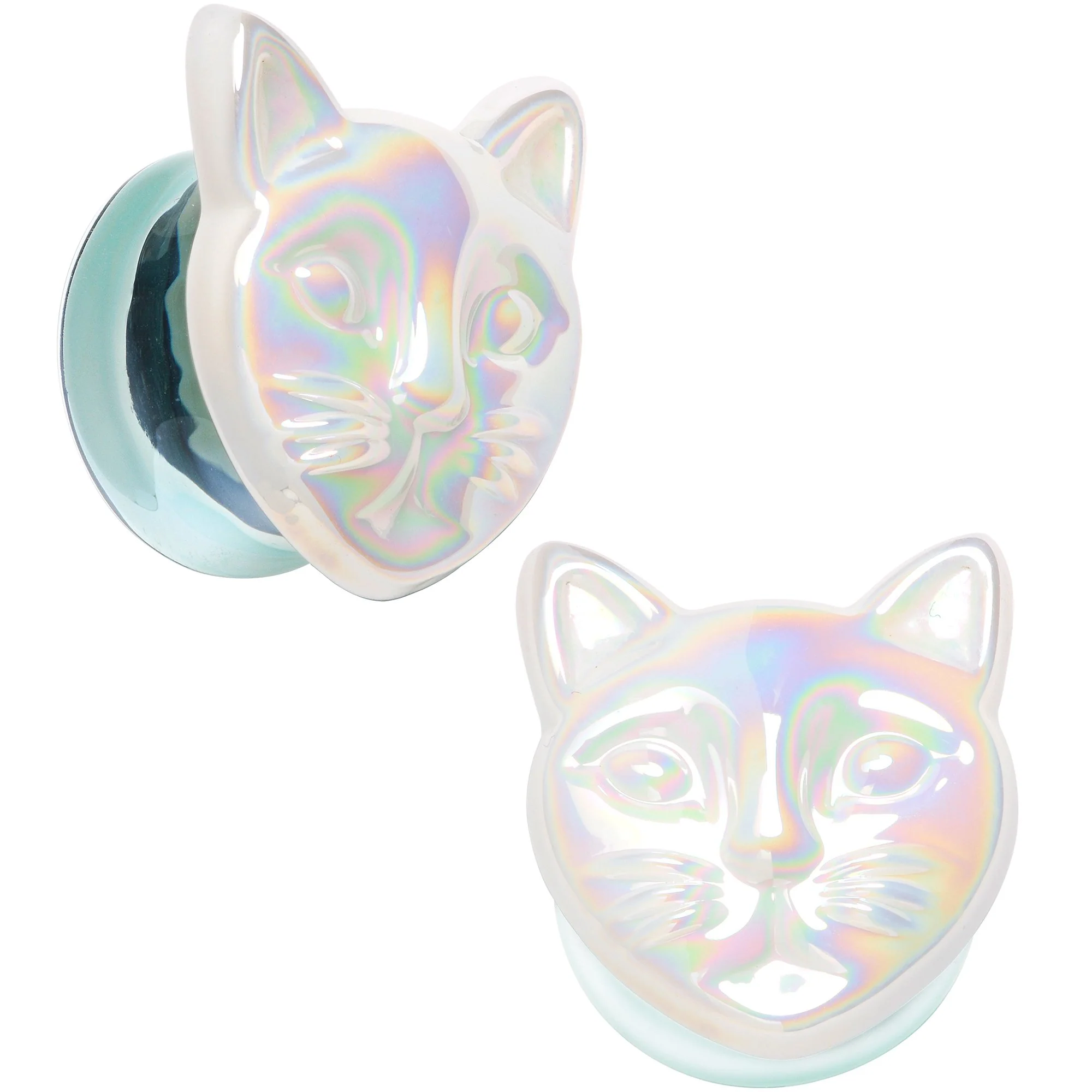 Aurora White Glass Double Flare Kitty Cat Plug Set 6mm to 25mm - Image 12