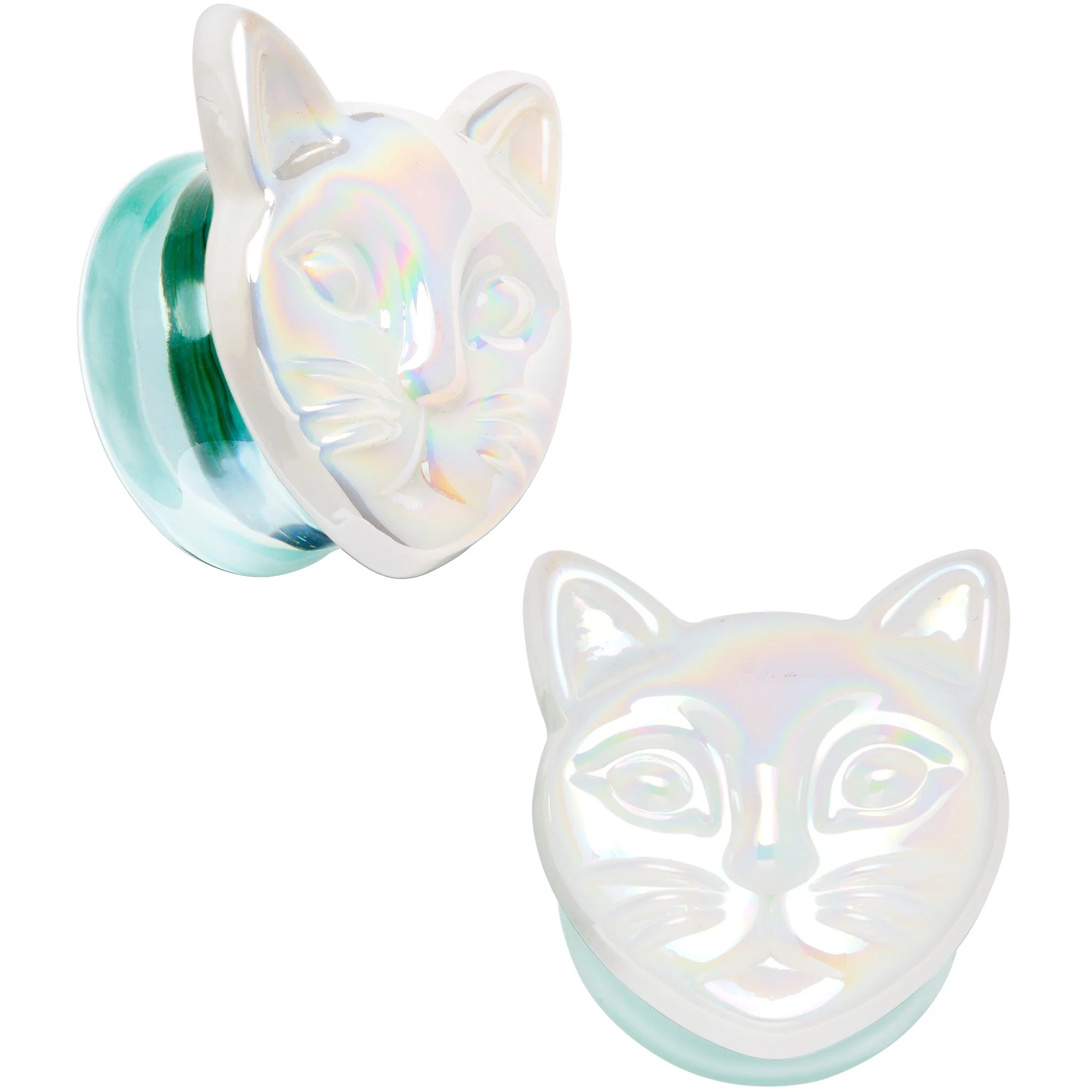 Aurora White Glass Double Flare Kitty Cat Plug Set 6mm to 25mm - Image 13
